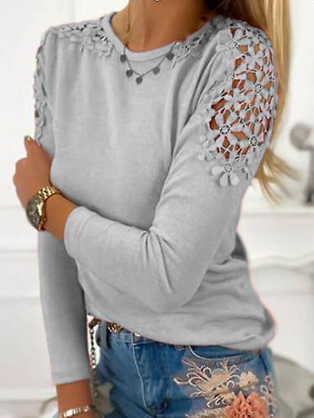 Plus Size Womens Lace Casual Blouse Tops Ladies Long Sleeve Solid Tee T Shirt