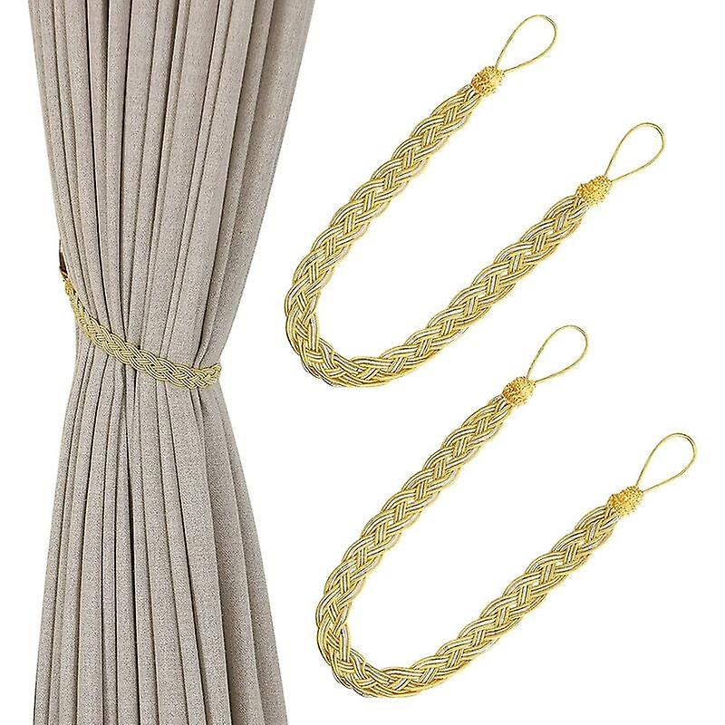 Hand knitted rope simple curtain tiebacks - type: curtain tiebacks and accessories,gold