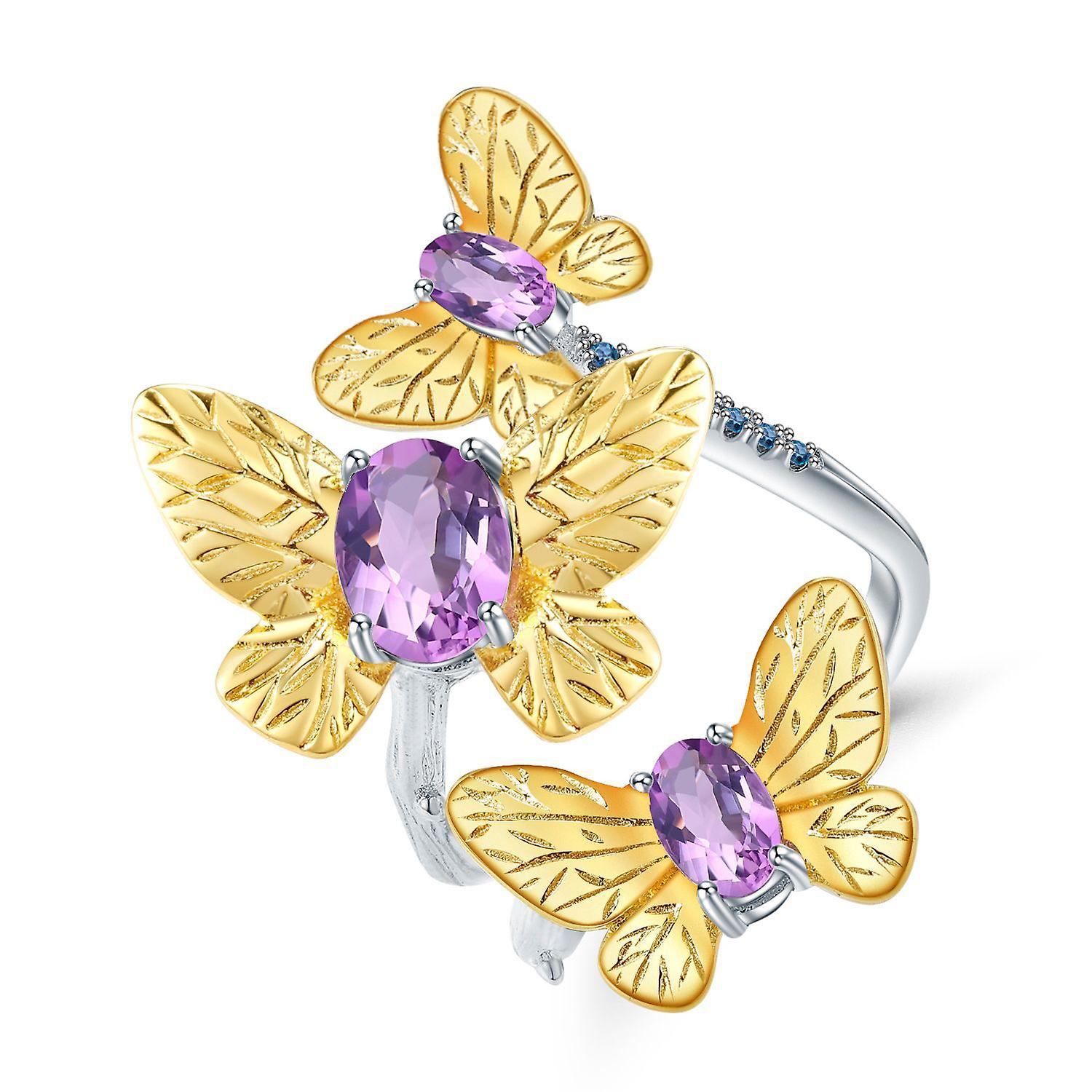 925 Silver Natural Amethyst Open Ring