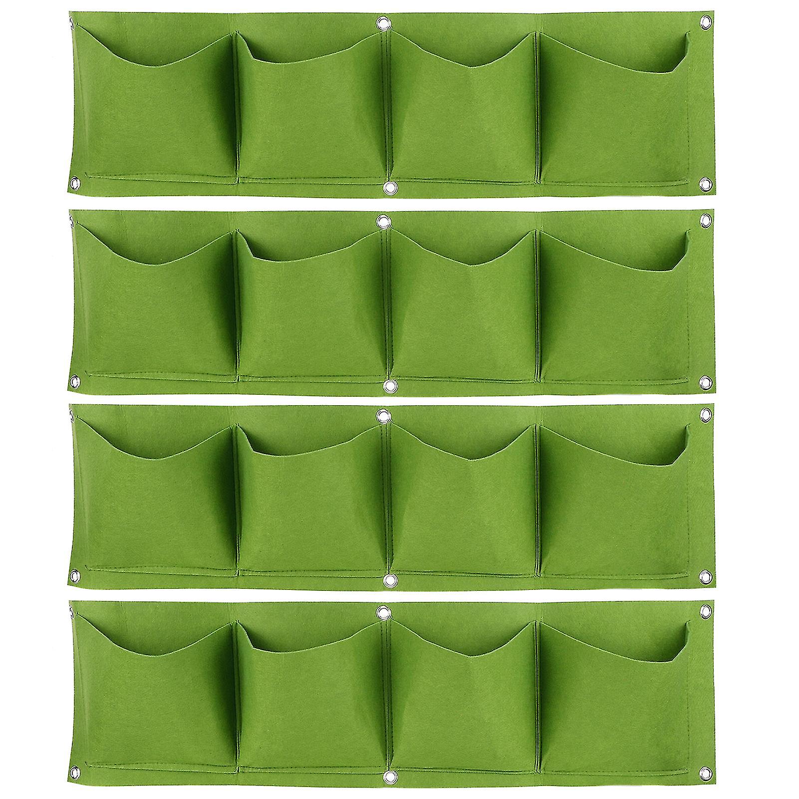 Set of 4 Degradable and Reusable Felt Wall Grow Bags, 4 Pockets, Green