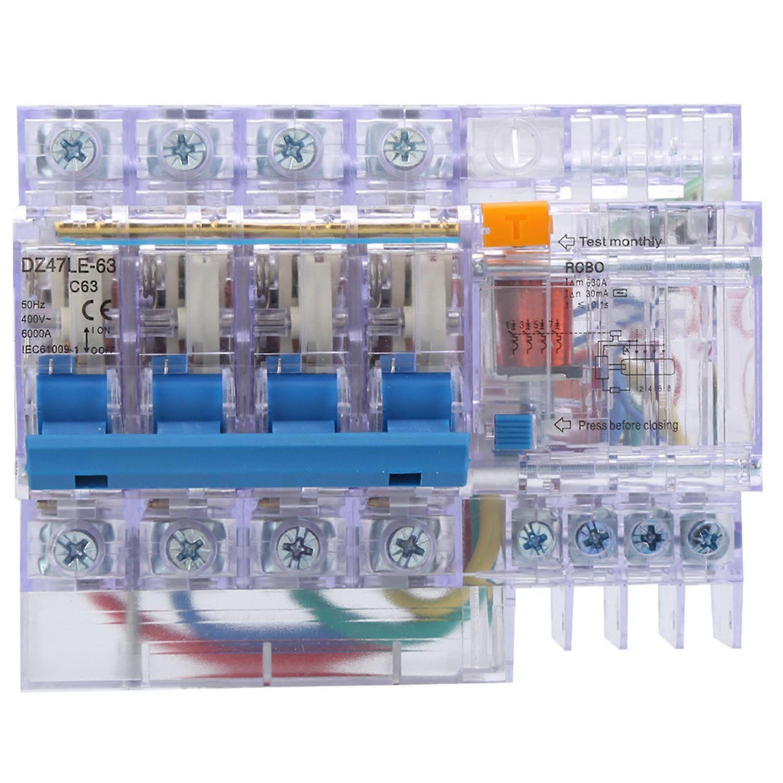 Transparent domestic residual current circuit breaker DZ47LE‑63 4P C63