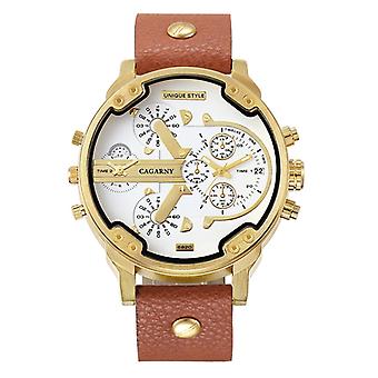 CAGARNY 6820 Men Leather Band Dual Display Watch
