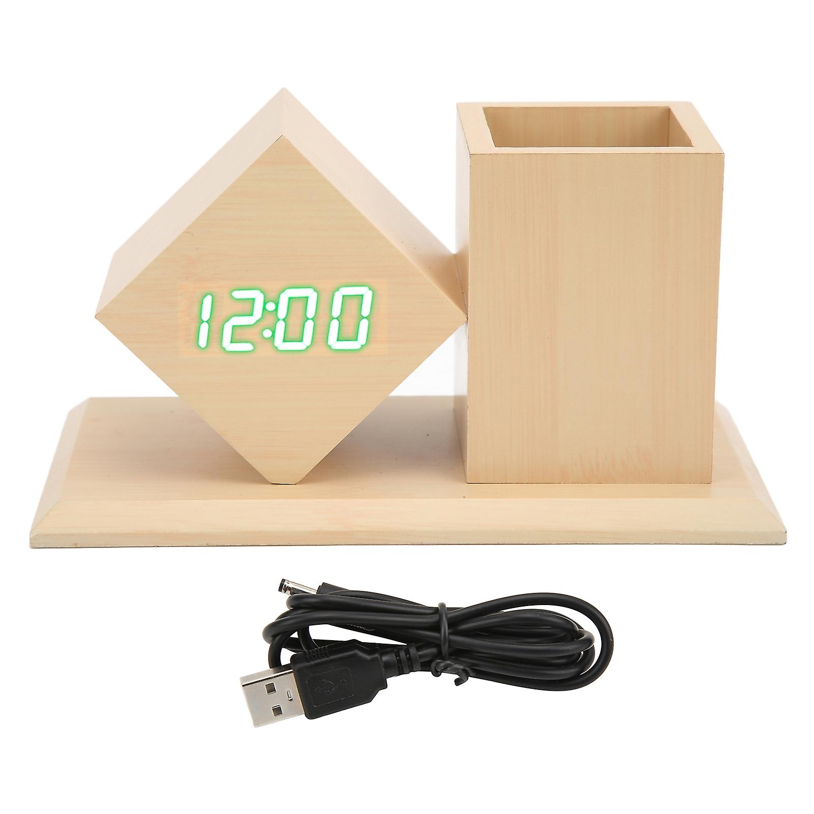 Pen Holder Alarm Clock: Green Light Temperature Display, Simple Durable LED Clock with Pen Holder Design