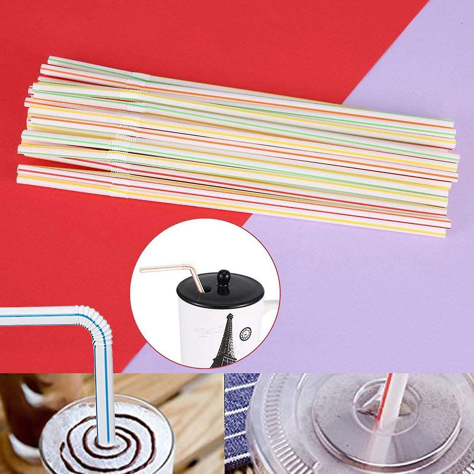 500pcs Plastic Drinking Straws 8 Inches Long Multi-colored Striped Bedable