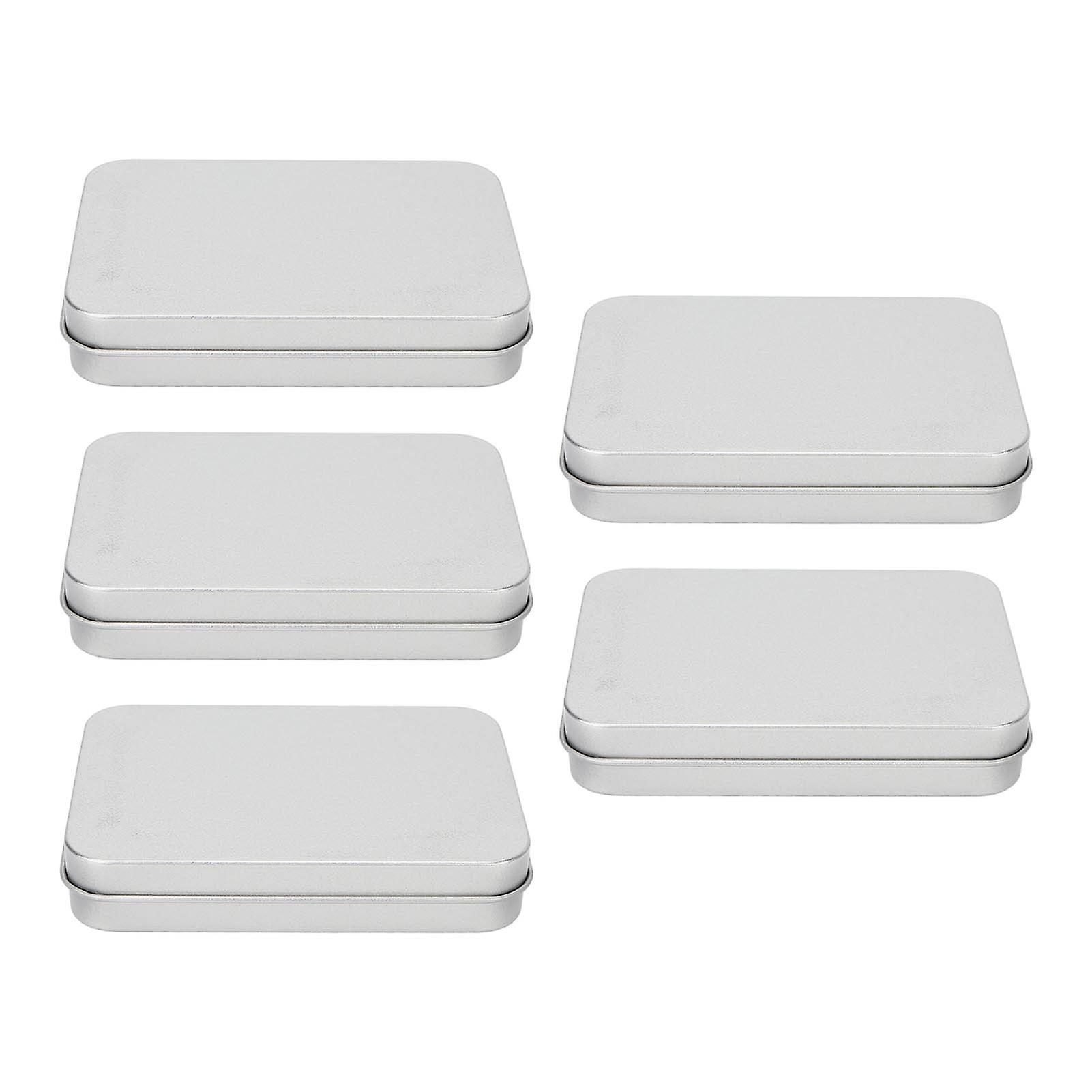 5pcs Silver Slide Top Tin Containers 10.2x7x2cm Rectangular Box