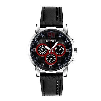 SANDA 5009 Business Fashion Three Eye Six Needle Casual Leather Waterproof Men Quartz Watch