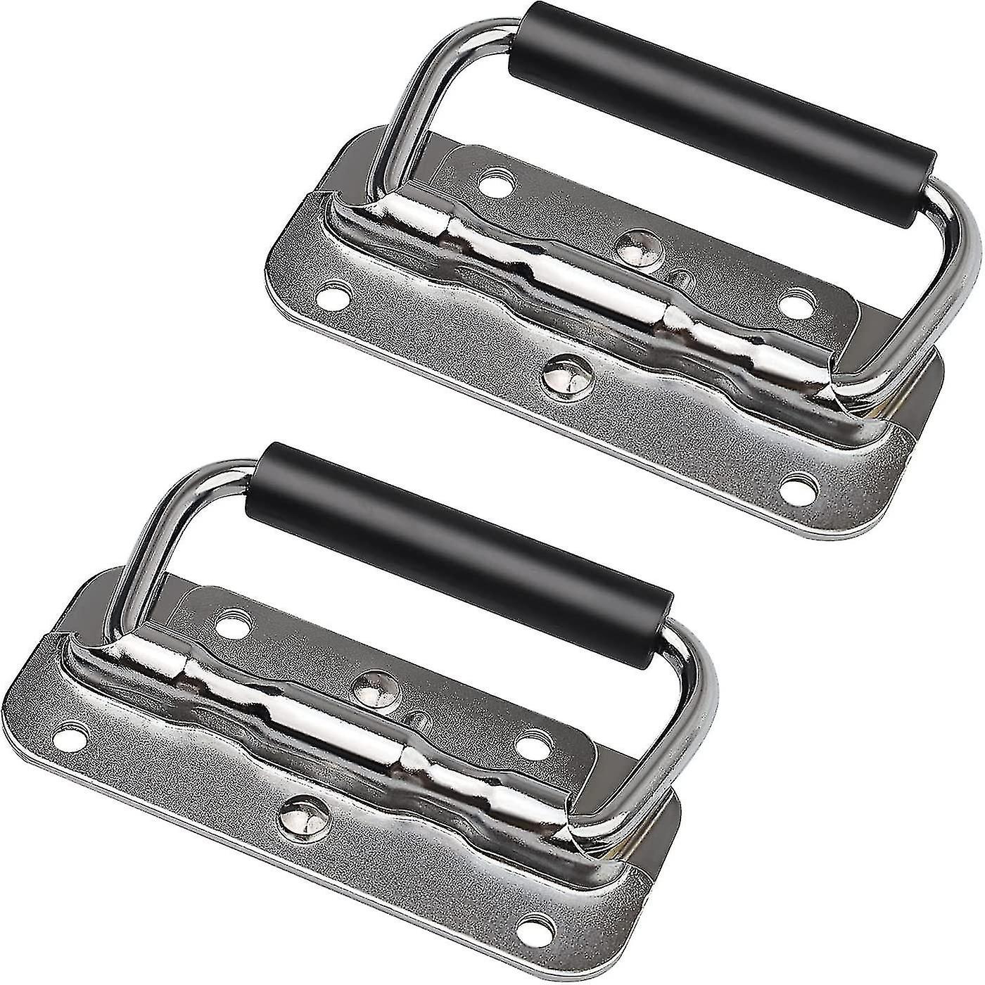 Spring Folding Pull Handles - 2 Pieces Stainless Steel with Rubber Grip