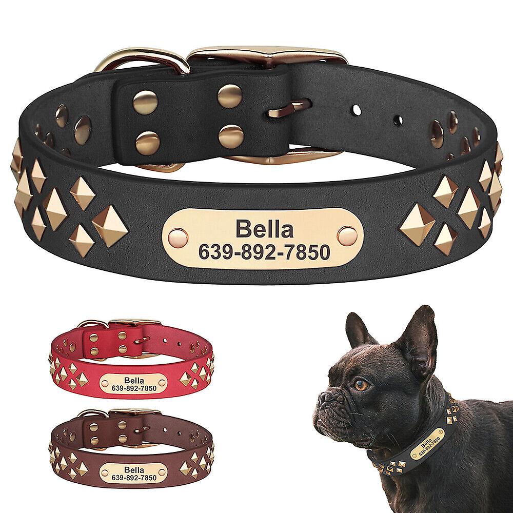 Cool Studded Custom Dog Collars ID Name Leather Adjustable for Small Large Dogs
