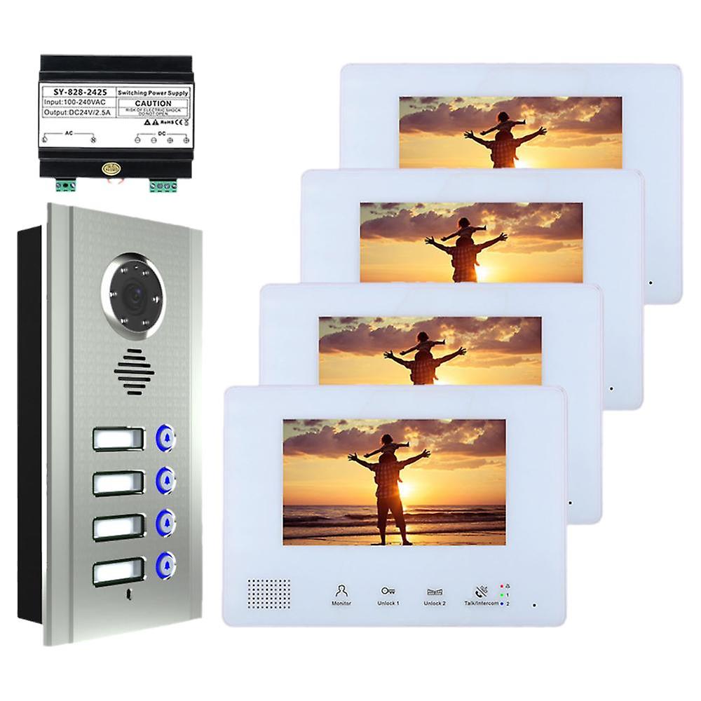 7 Inch Door Bell Video Door Phone Doorbell Intercom Kit 1 Camera 4 Monitor