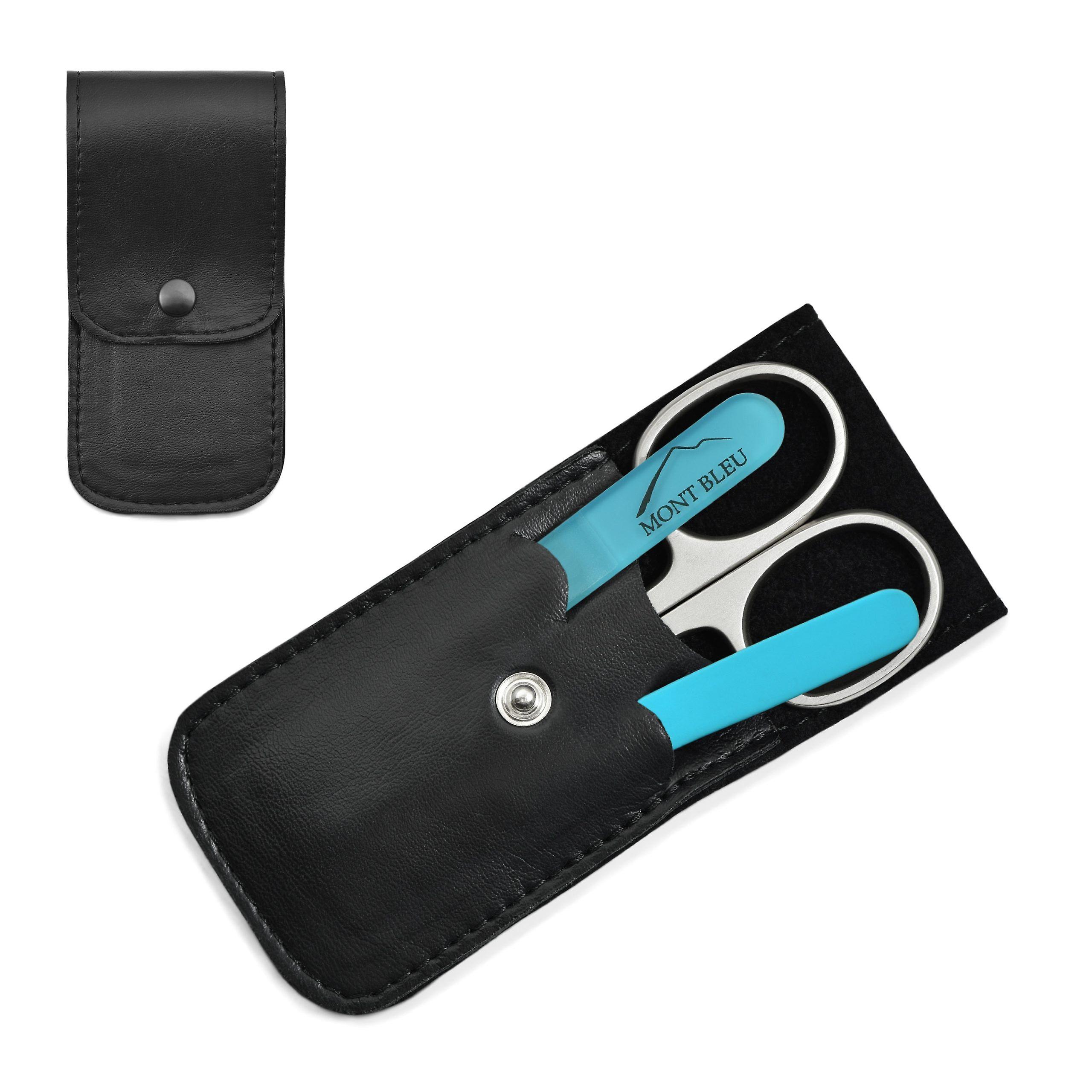 Mont Bleu Ensemble de manucure 3 pièces dans un étui en similicuir souple, noir simple - Turquoise