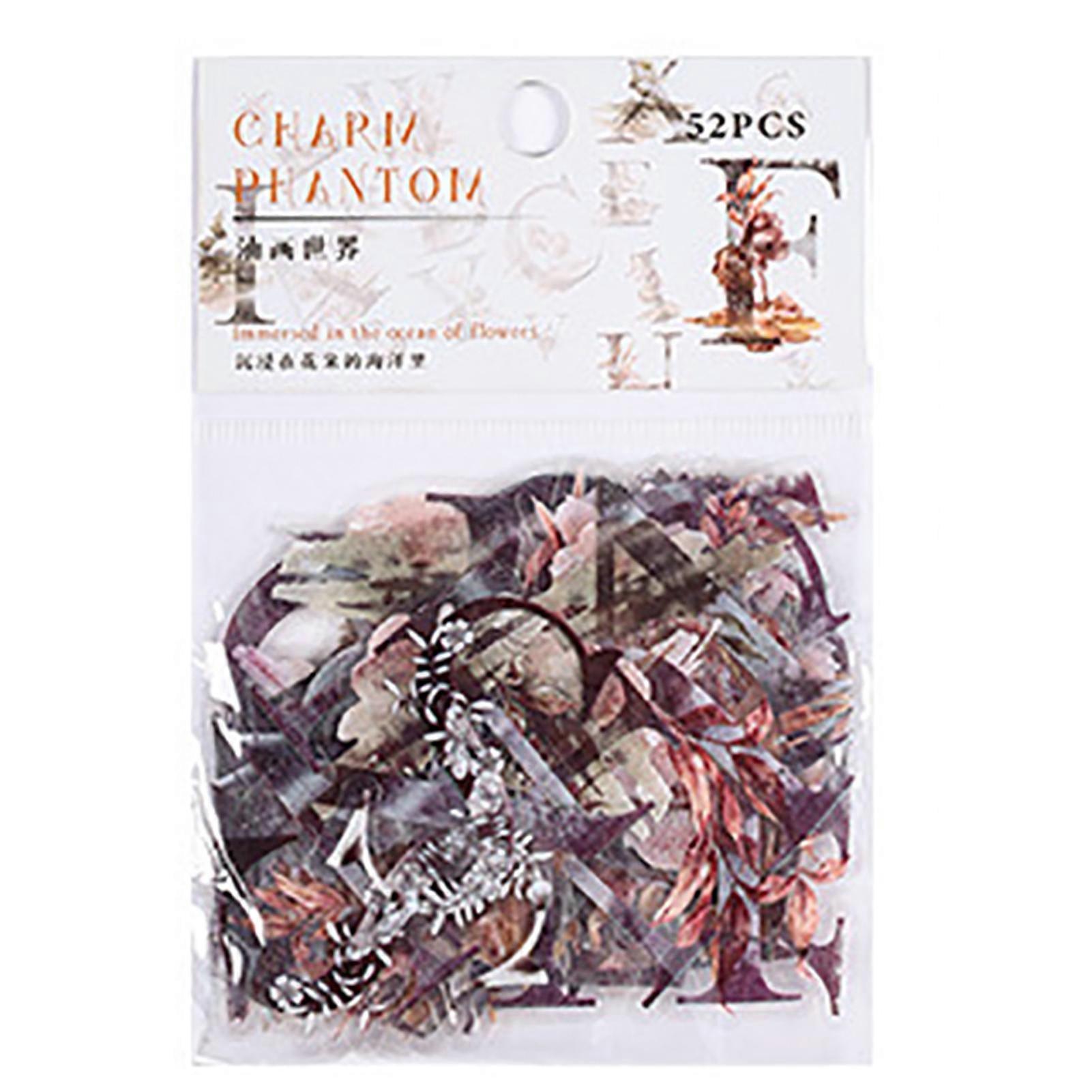 52 גיליונות מכתב רטרו אמנותי מדבקות PET עמיד למים דפוסים עשירים דבק ללא עקבות מדבקות מכתבים