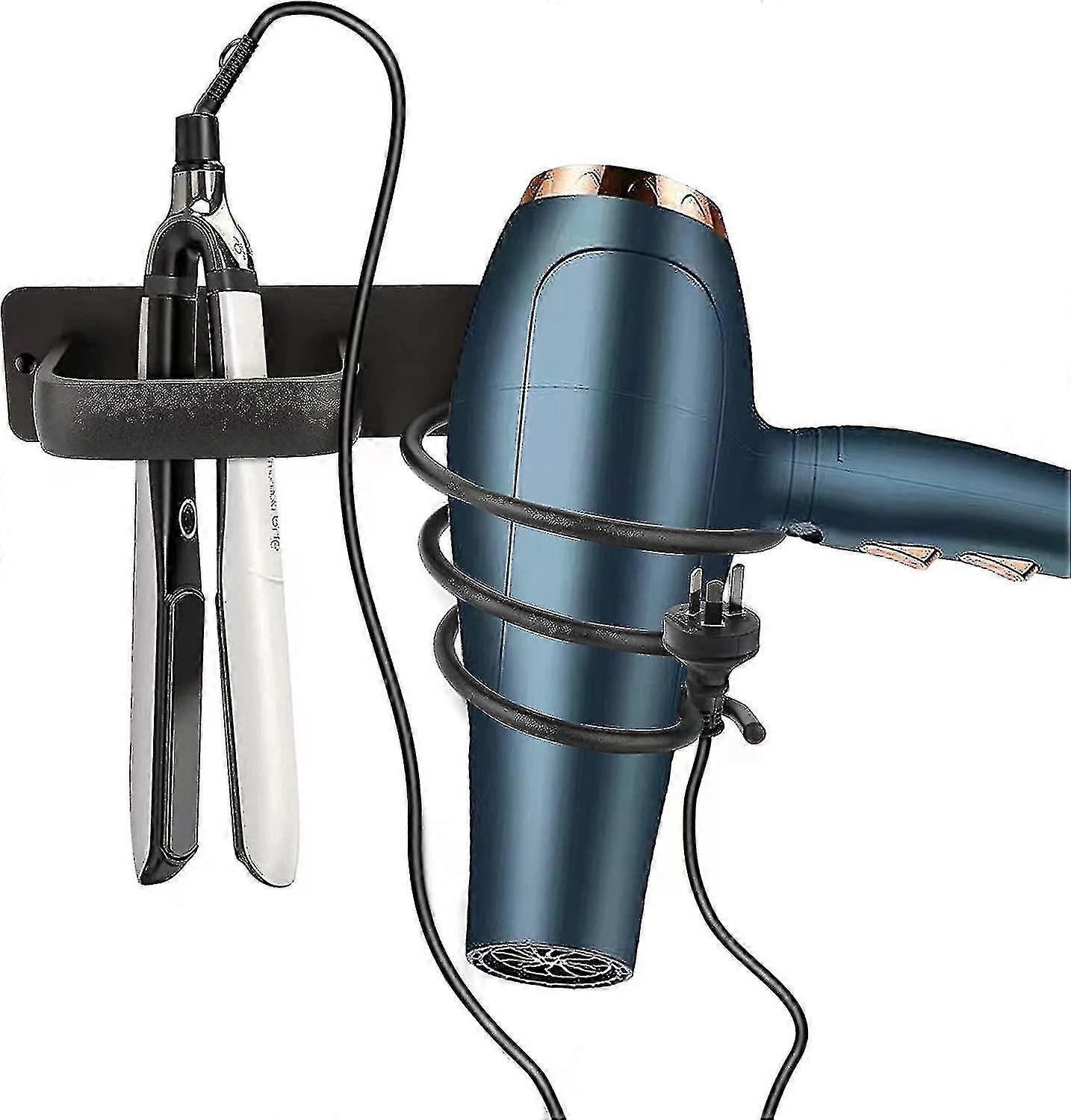 حامل مجفف شعر أسود من الألومنيوم مثبت على الحائط حامل مجفف شعر