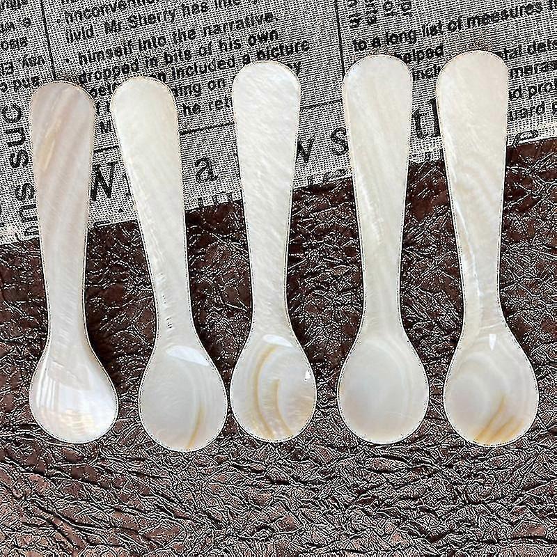 Set Of Caviar Spoons Shell Spoon Mother Of Pearl Caviar Spoons W Round Handle For Caviar, Egg, Ice Cream, Coffee, Restaurant Serving (2 Pieces,3.54 In