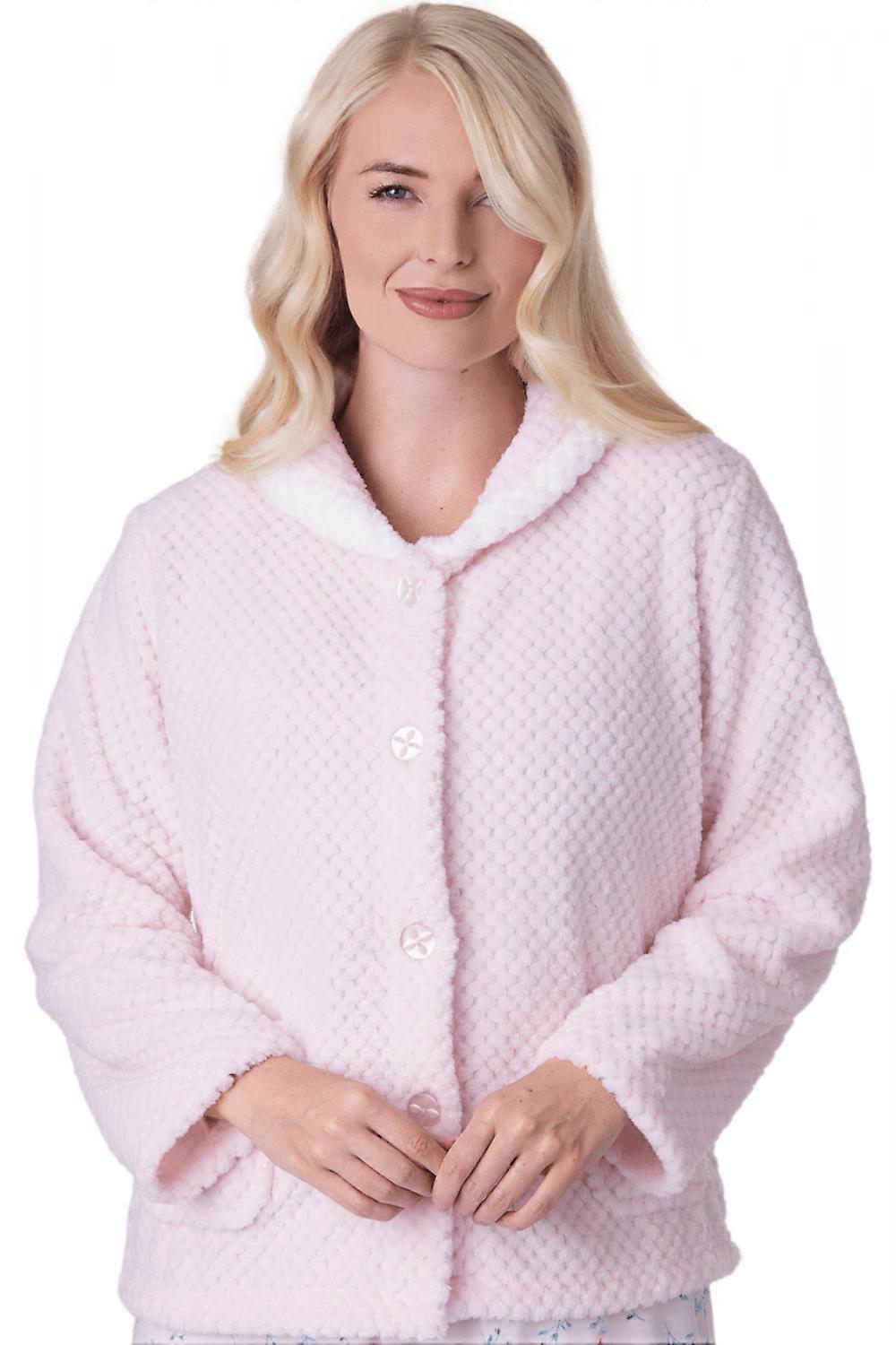 thumbnail image 2 of FeiKong Chaqueta de cama con botones en la parte delantera para mujer Camille Supersoft, color rosa, 2 of 5