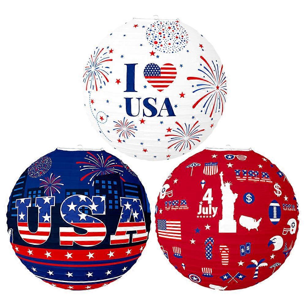 3pcs Patriotic Lanterns Decor American Independence Day Paper Lanterns Hanging Parties Lanterns