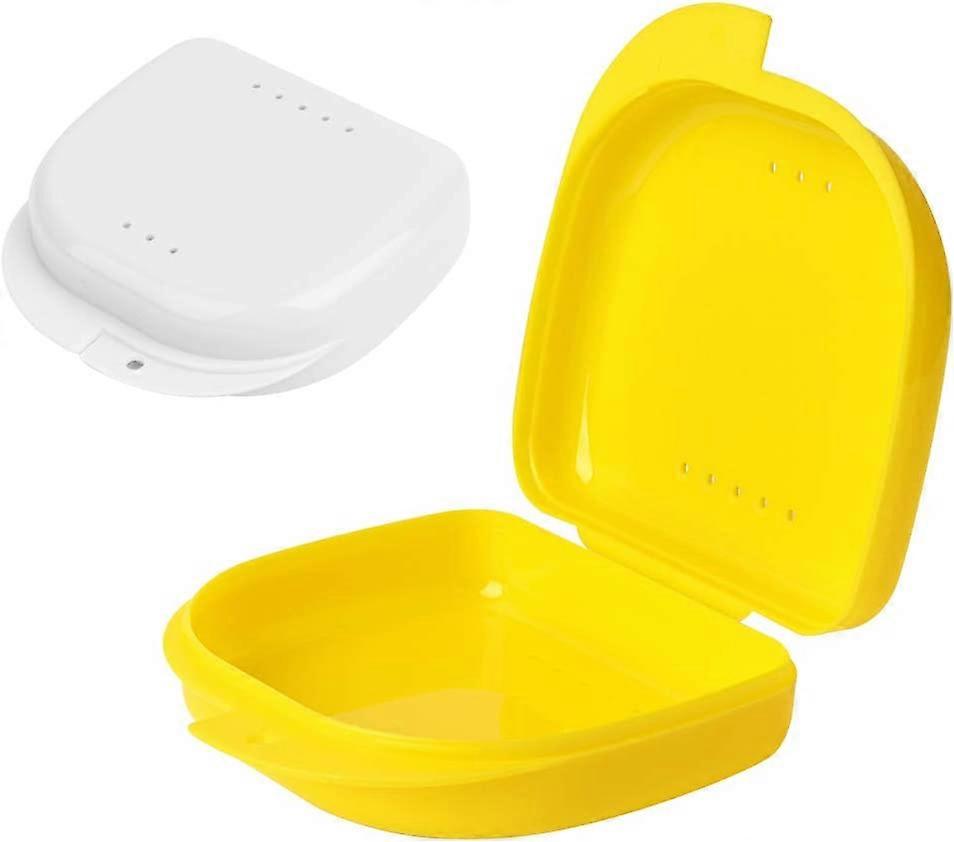 2 Pcs Retainer Box Retainer Container Partial Denture Box (Yellow + White)