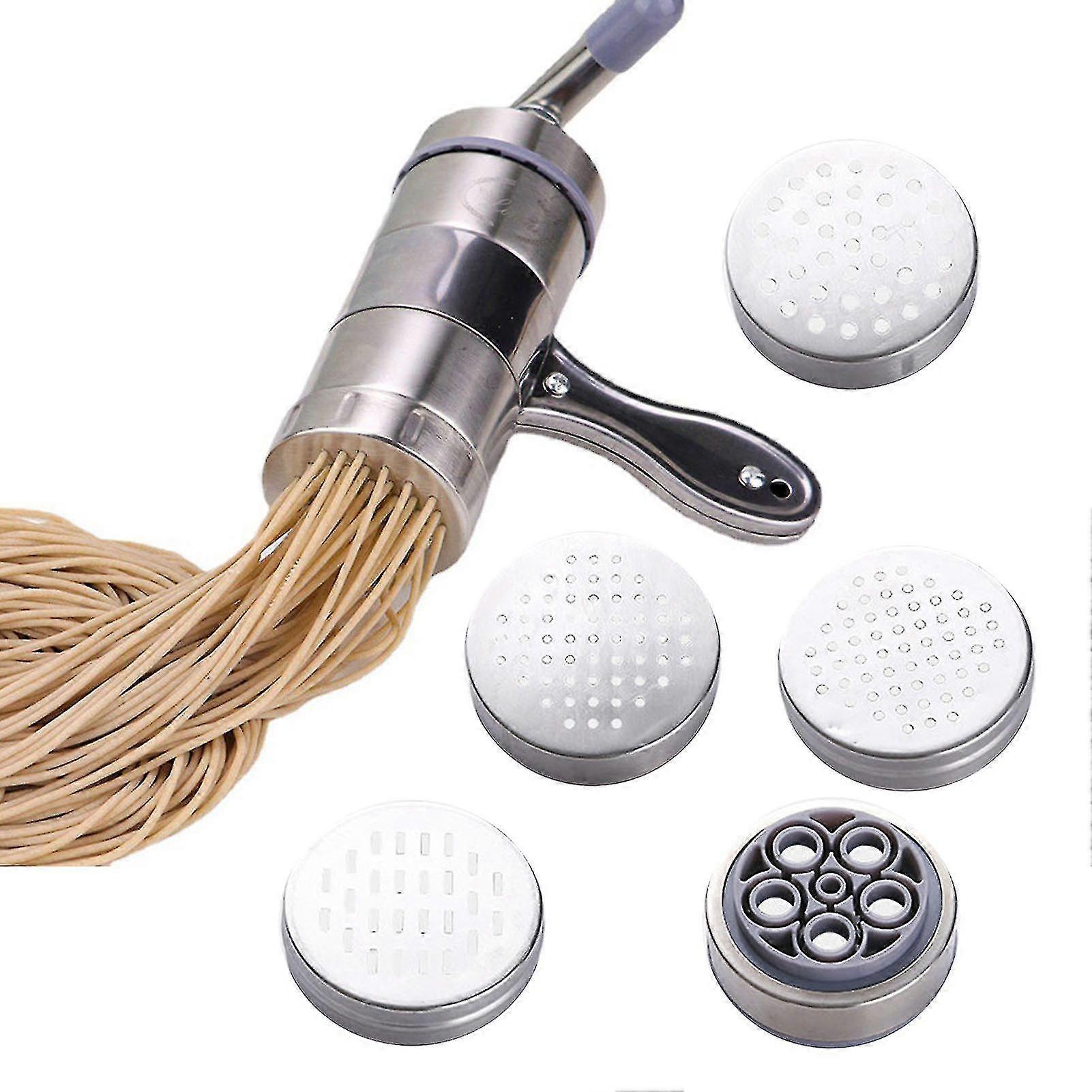 Stainless Steel Manual Noodle Maker | Manual Dough Press With 5 Molds | Pasta Maker Machine For Fresh Homemade