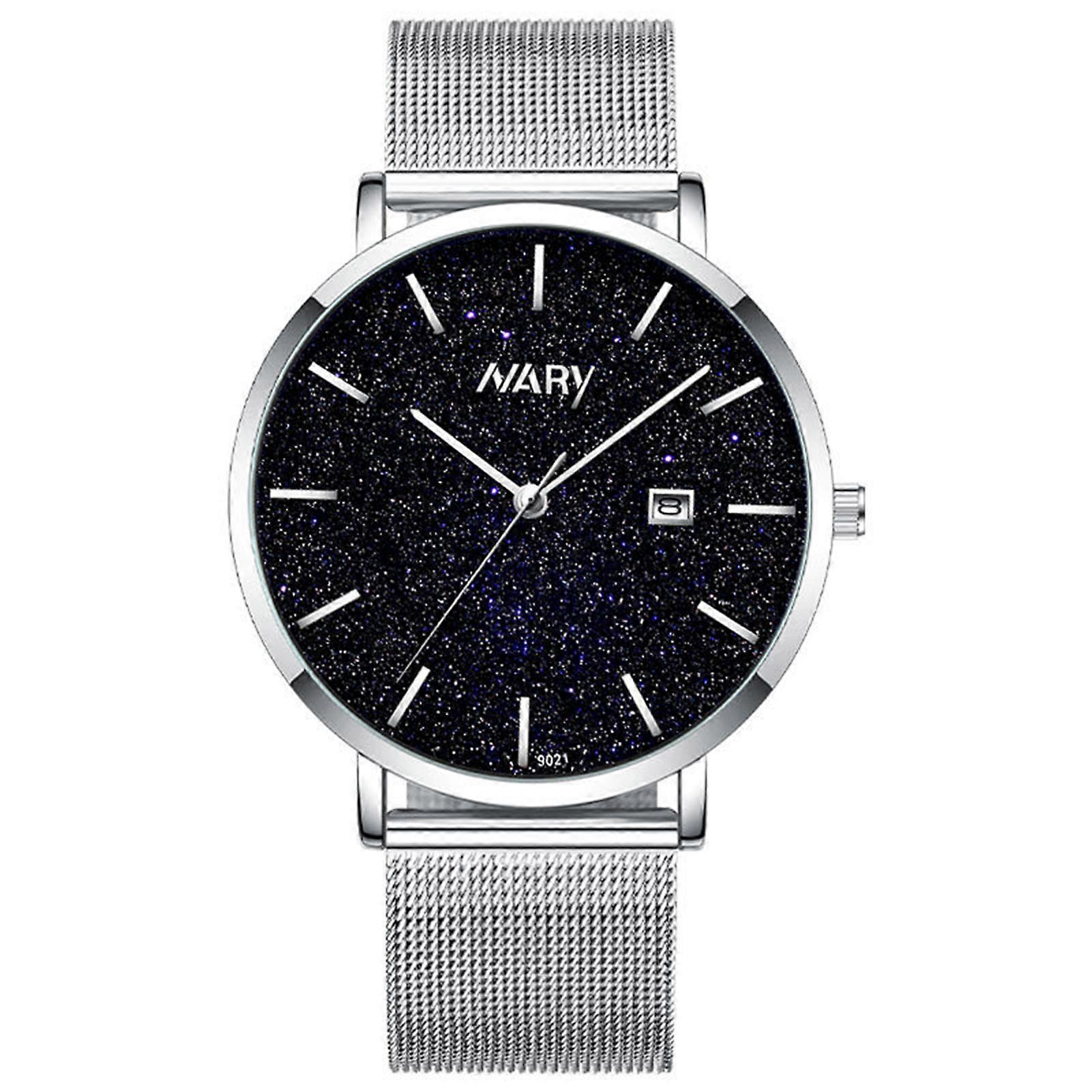 NARY Round Dial Smooth Alloy Starry Dial Life Waterproof Men Wristwatch Quartz Work Watch