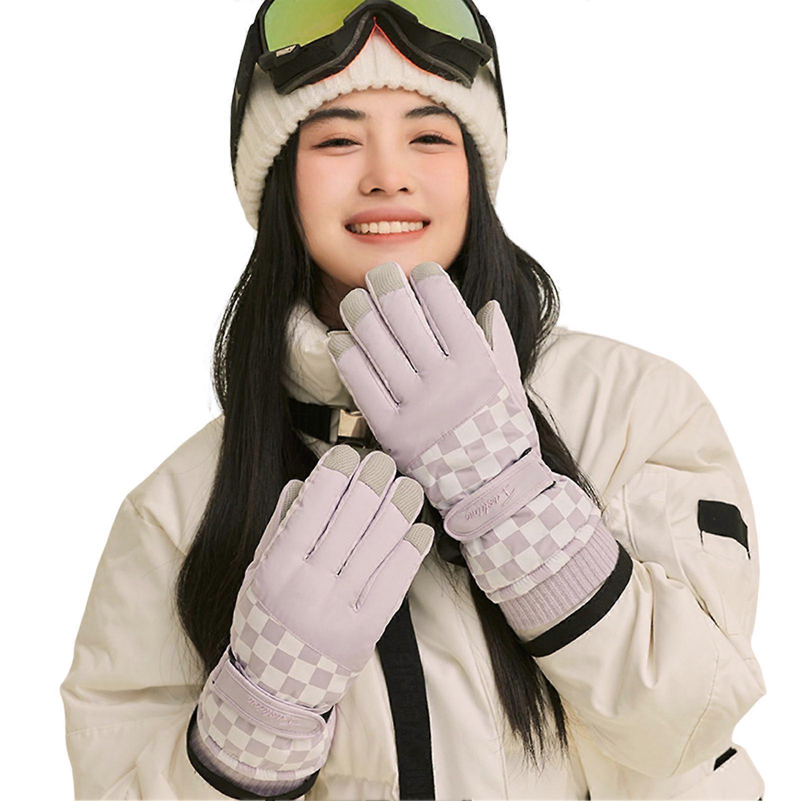 Cycling Warm Snow Gloves Thick Soft Faux Rabbit Plush Edge for Cold Weather Outdoor Skiing and Cycling