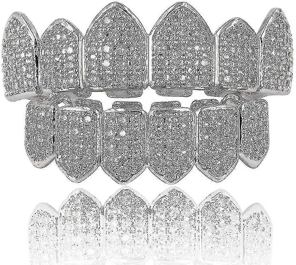 18k Gold Plated Macro Pave Cz Iced-out Grillz With Extra Molding Bars Included