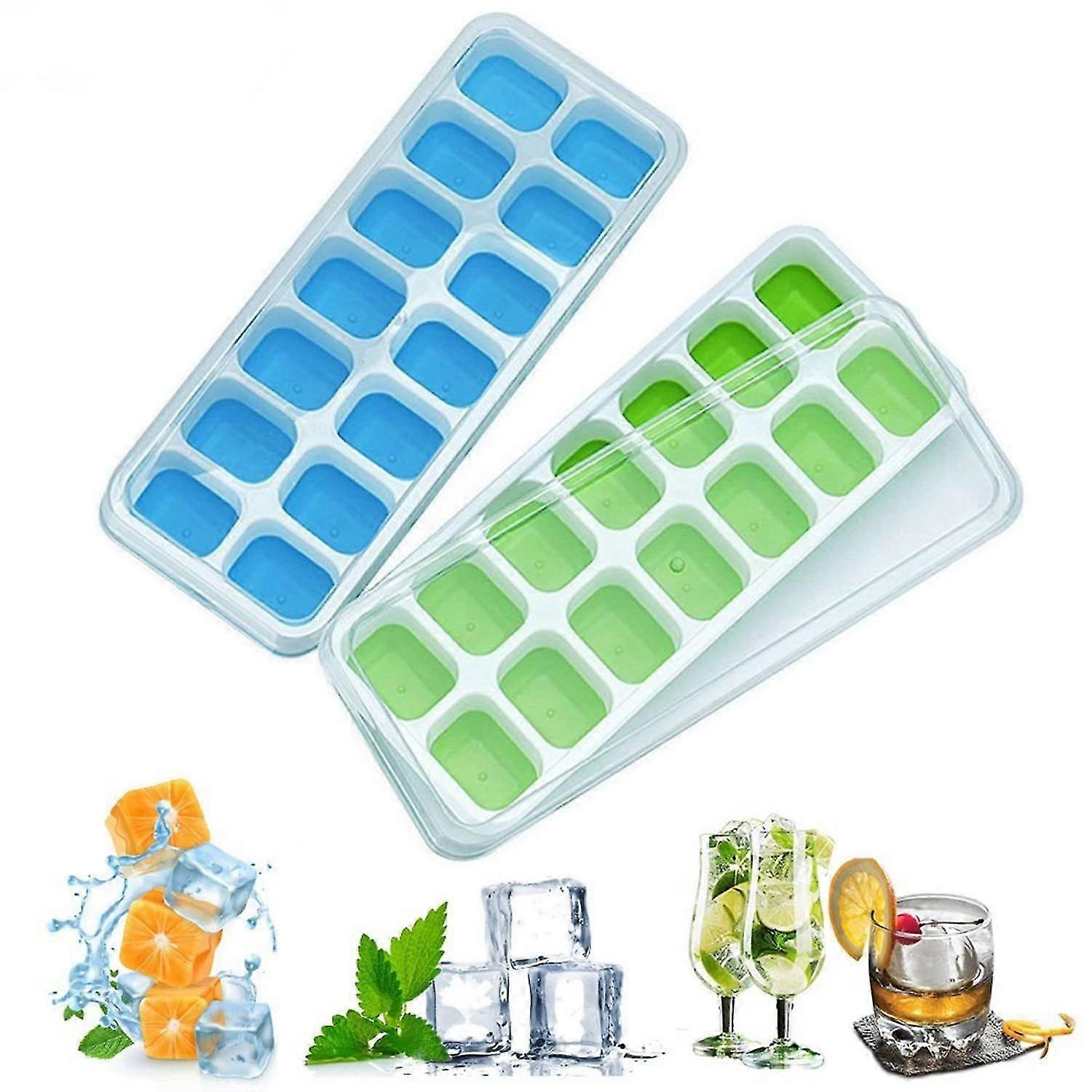 2 Pack Silicone Ice Cube Trays 4 Large Ice Cube Trays For Summer Bar Party(red + Blue)