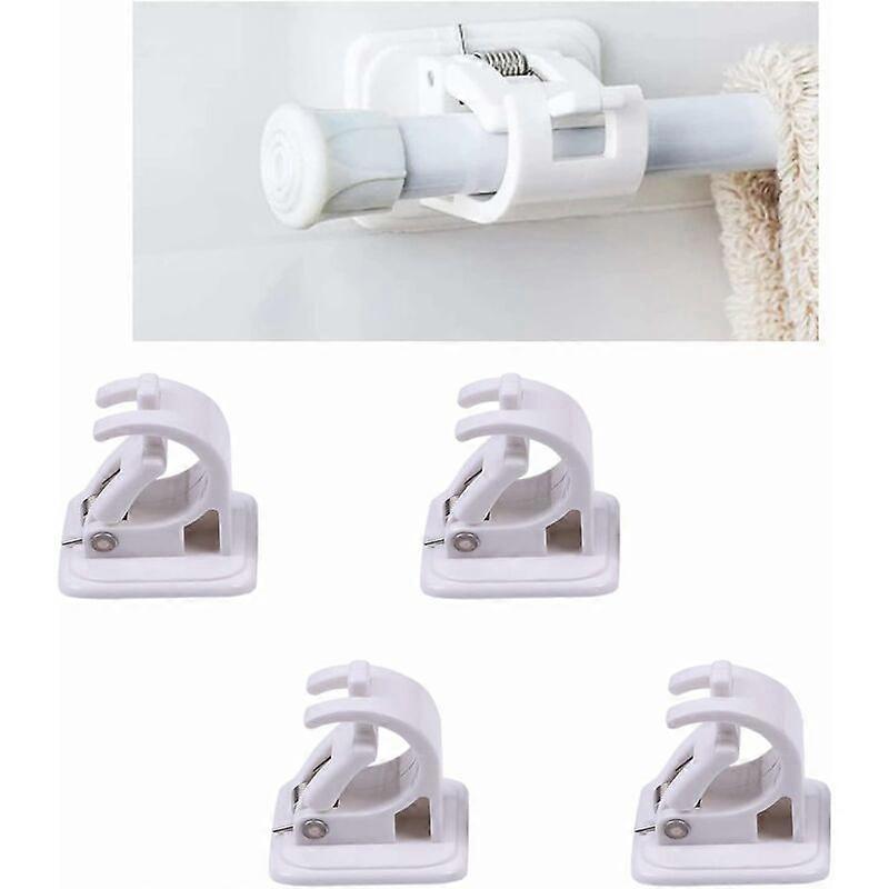 Self Adhesive Curtain Hook, 4 Pieces Curtain Rod Support No Drilling, Self Adhesive Wall Hooks, Towel Rod, Wall Bracket, No Drilling Fixings Rod Suppo
