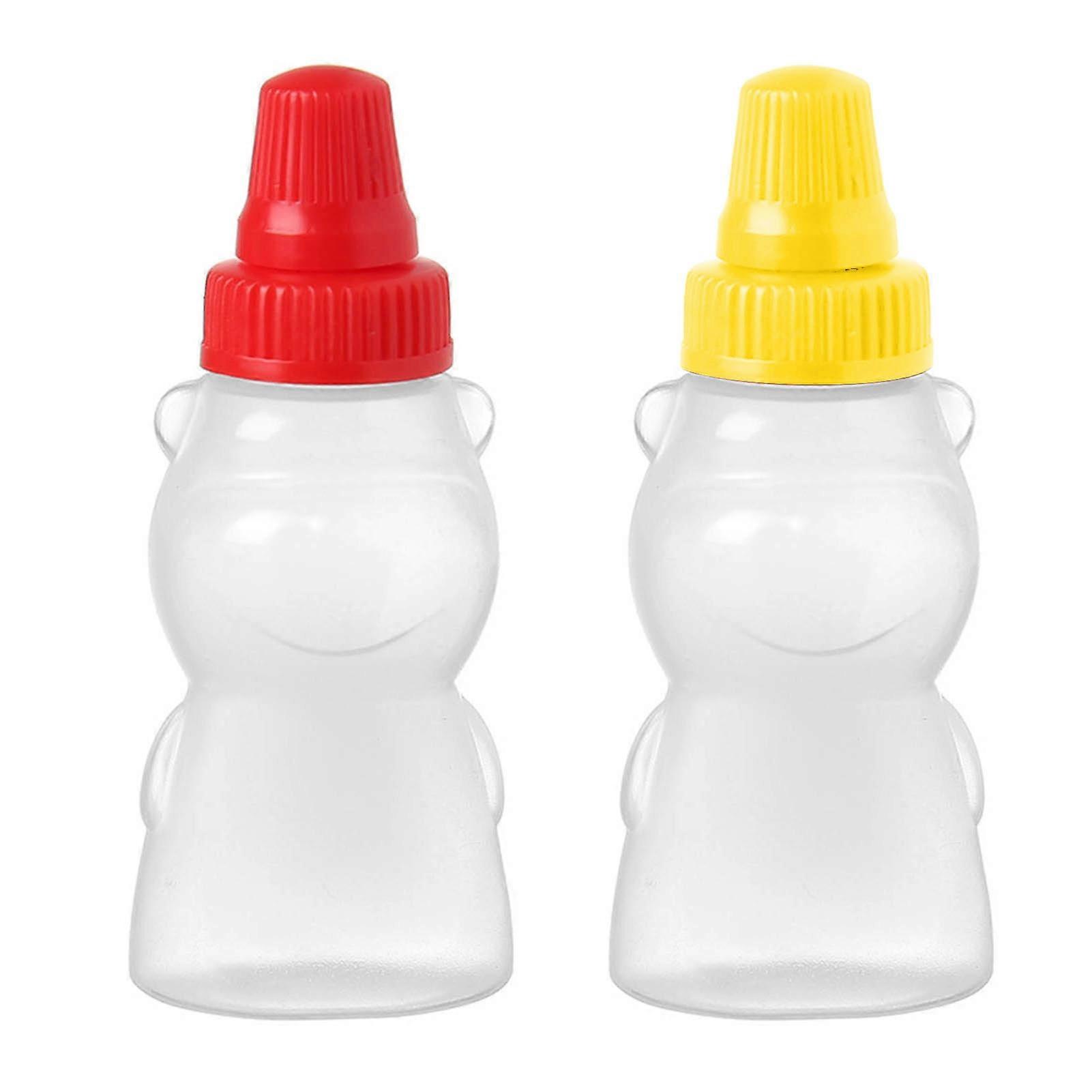 2Pcs Sauce Bottles Food Grade Creative Shape Dustproof Transparent Multipurpose Fresh-keeping BPA Free Cartoon Bear Style Squeeze Sauce Ketchup Bottle