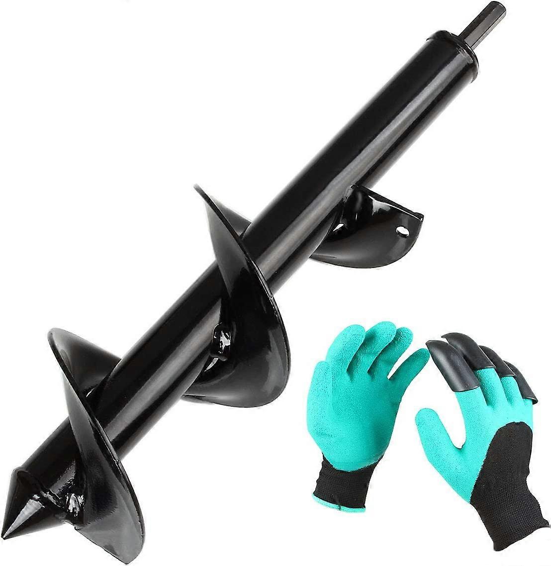 Auger Bit for Drill, Garden Auger 80mm + Gloves, Garden Auger for Electric Drill, Practical Planting Tool for Flower Planting Trees Shrubs