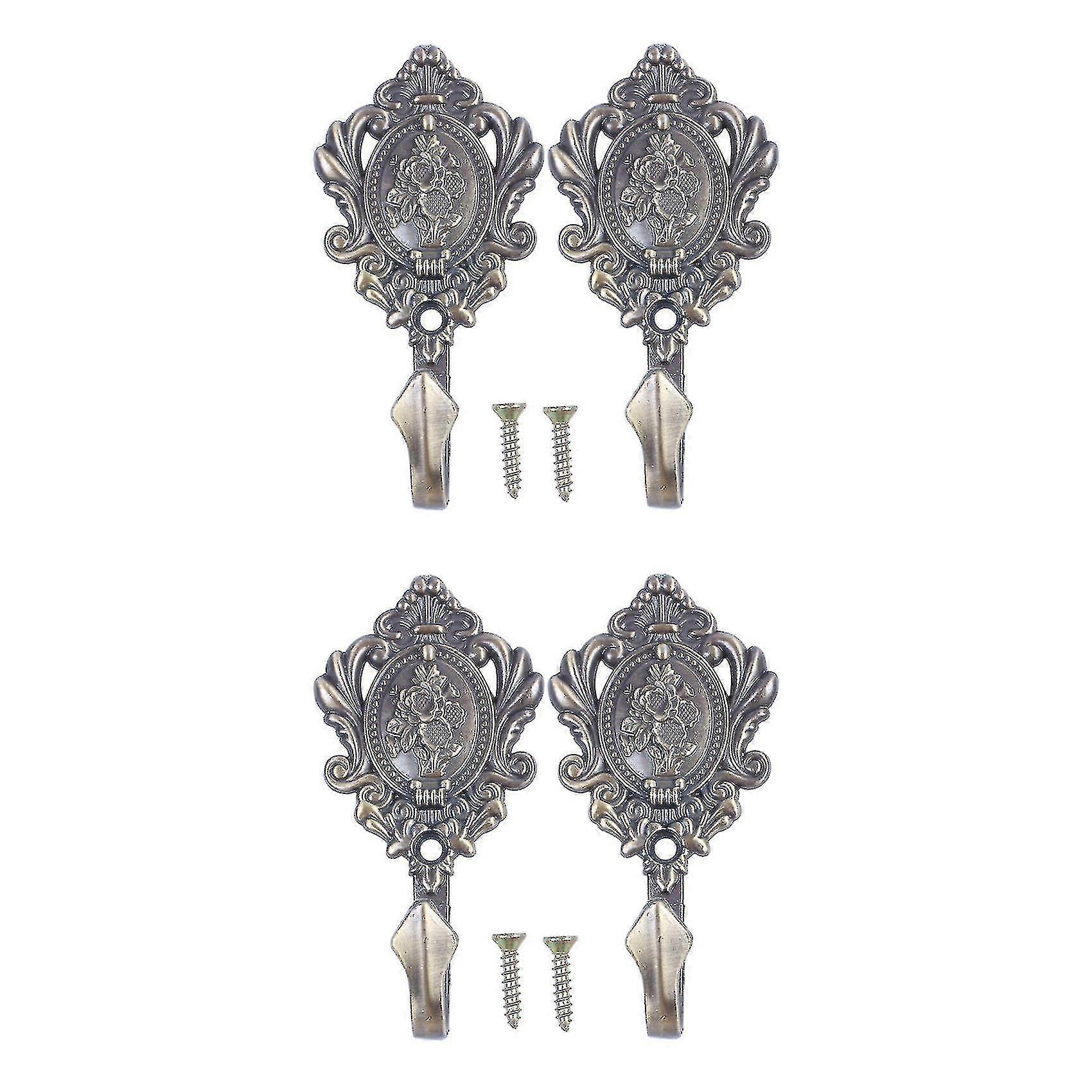 Rose Pattern Alloy Drapery Tieback Hooks 2pcs (bronze)