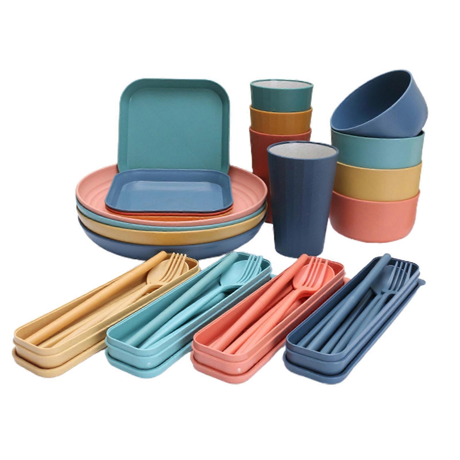 1 Set Disc Set Anti-drop Nordic Heat Resistant Dining Straw Cup Bowl Fork Spoon Chopsticks Dinnerware Set for Gift KAESI