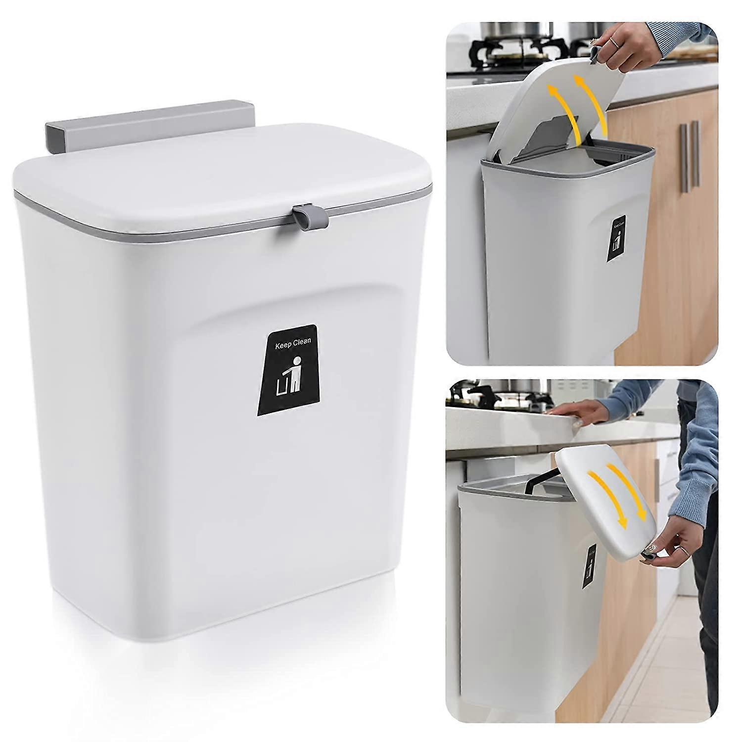 Hanging Kitchen Bin with Lid,9L (White)