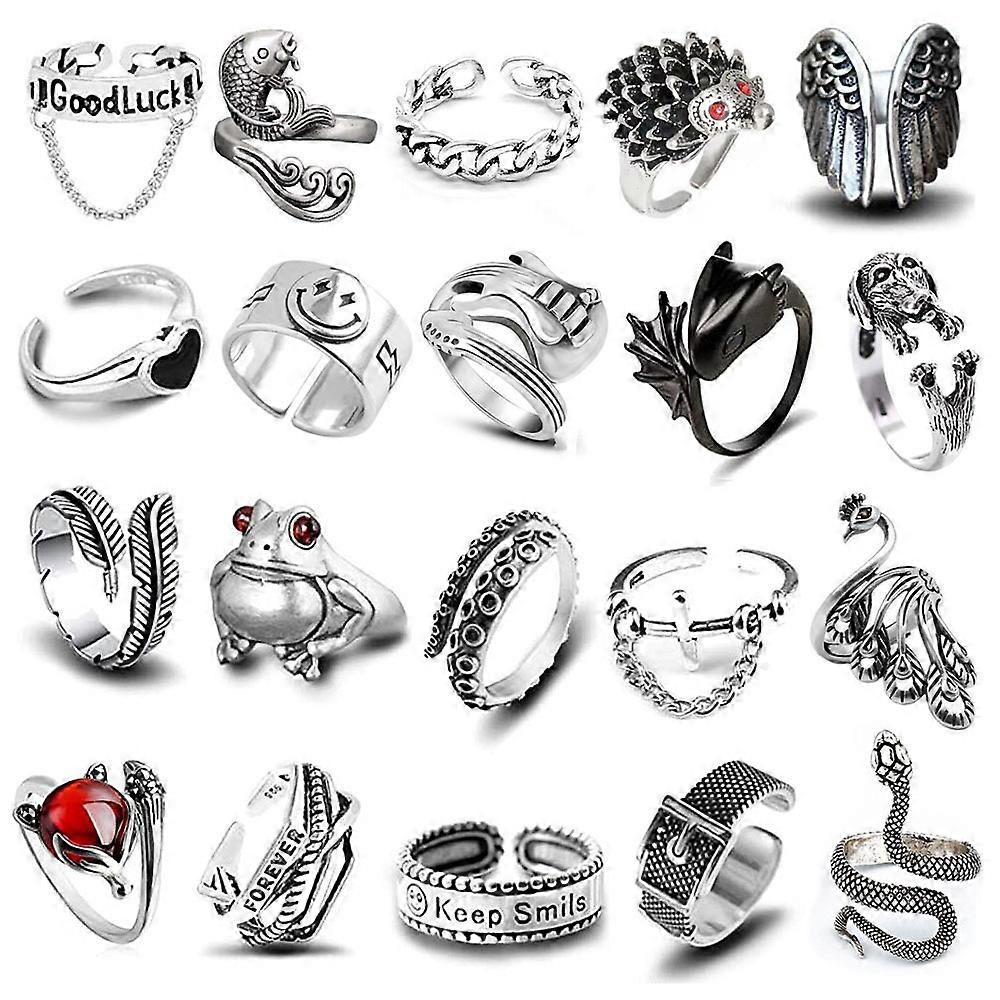 20 Pcs Goth Punk Ring Set for Men Women, Animal Ring, Adjustable Gothic Statement Stacking Rings