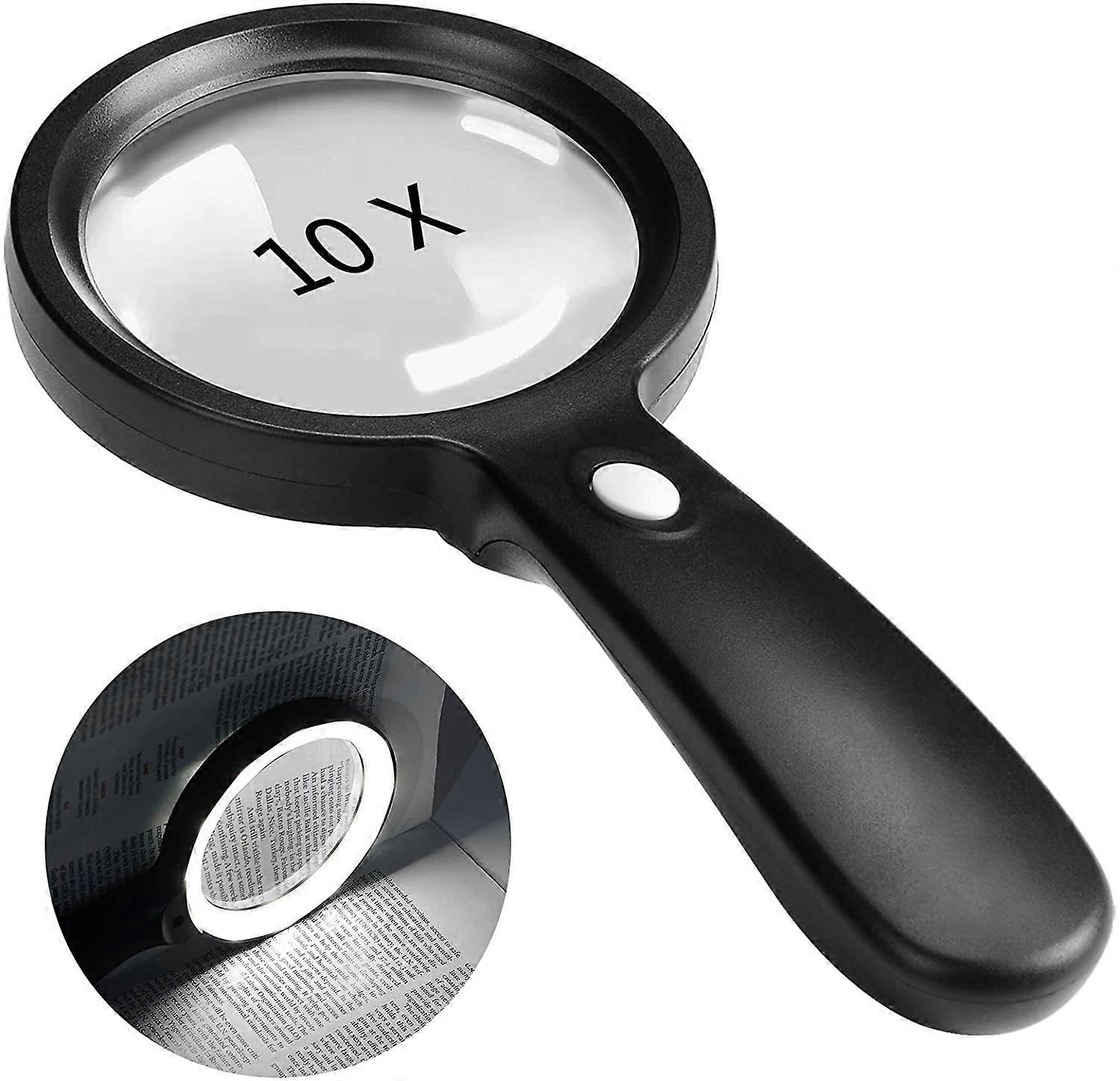 Magnifying glass with light, 10 times hand-held large magnifying glass, 12 LED illuminated