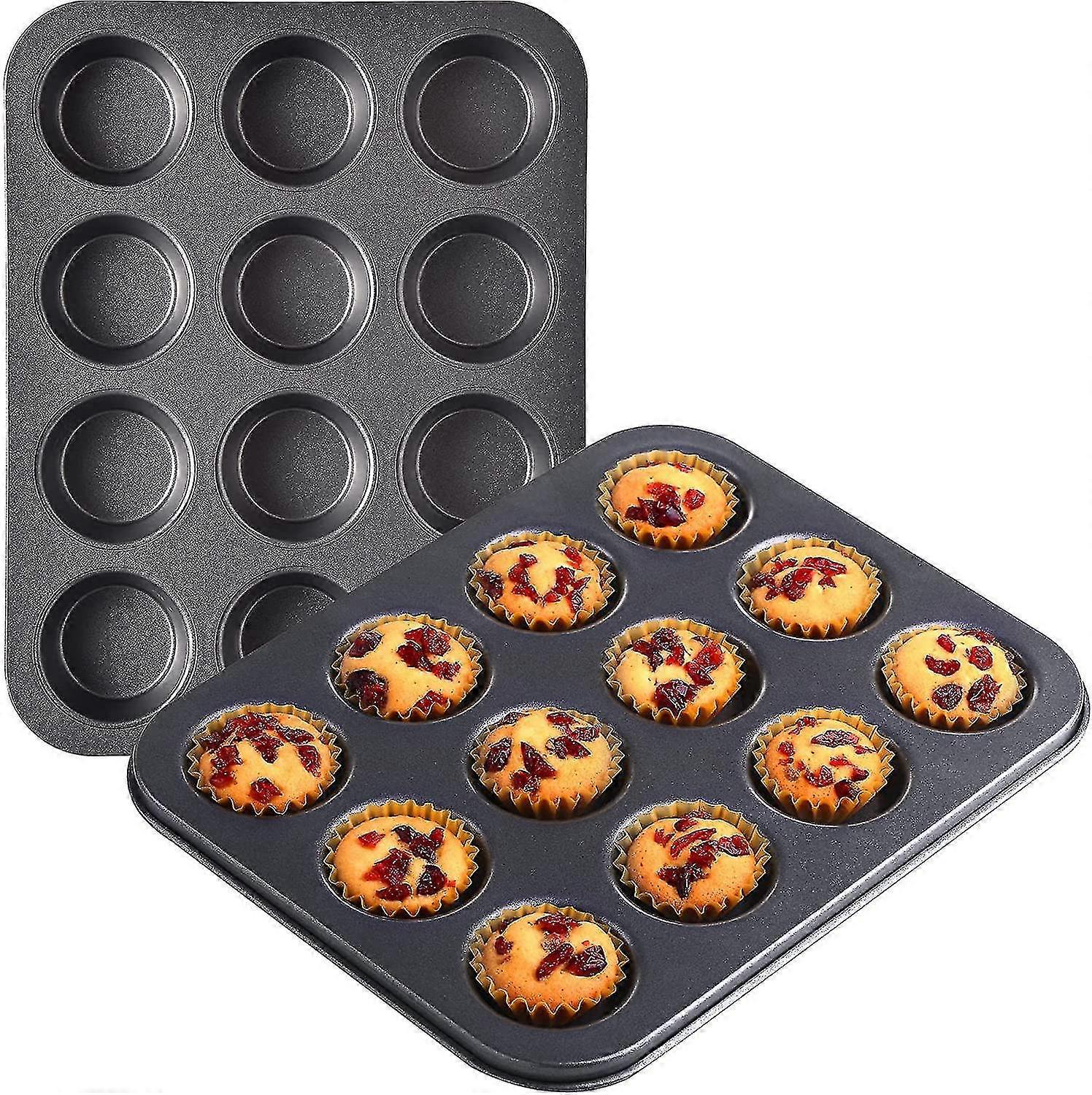 Muffin Pan Nonstick 12-cup 2 Pack Black