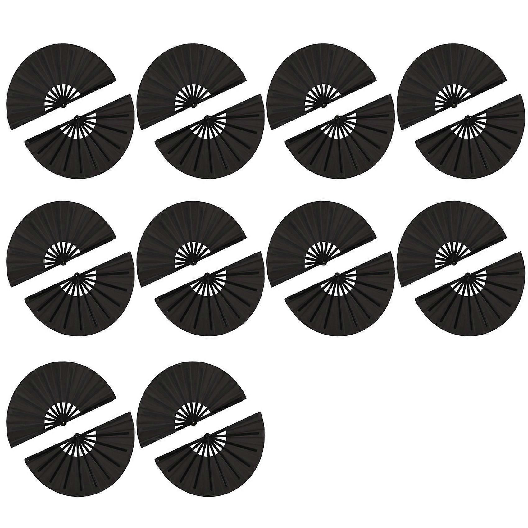 20 Pieces Folding Fan Nylon Cloth Handheld Folding Fan Chinese Kung Tai Fan Black Decoration Fold H