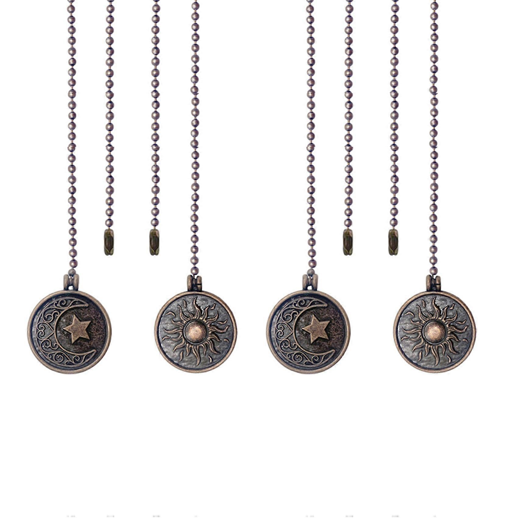 4Pcs Ceiling Fan Pull Chain Set Sun & Moon Pattern Pull Chains Extension Copper Beaded Ball Fan Pul