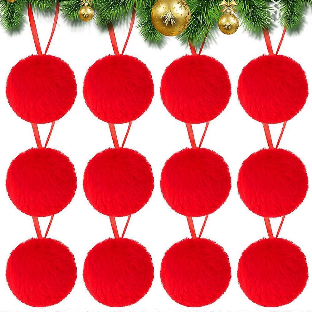 12Pcs/Set Christmas Decorations Furry Baubles Tree Xmas Hanging Plush Balls Party Ornament Festival 2024