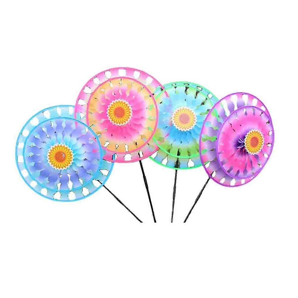 Wind Spinners, Pinwheels Eye Catching Colorful Double Layer Windmill Pinwheels with Stakes for Camping Garden Decor