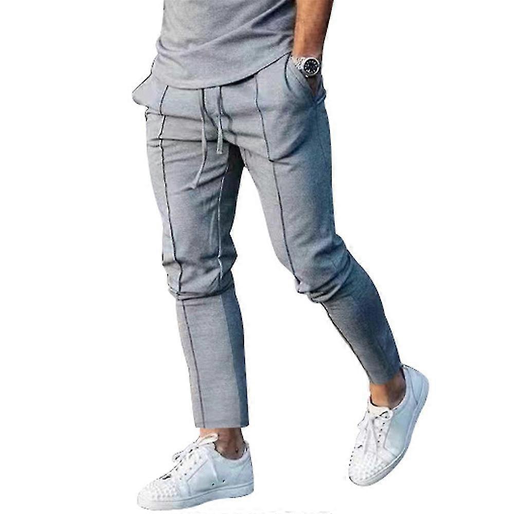 Mens Pants Elastic Waist Drawstring Sweatpants Solid Color Sports Running Trousers