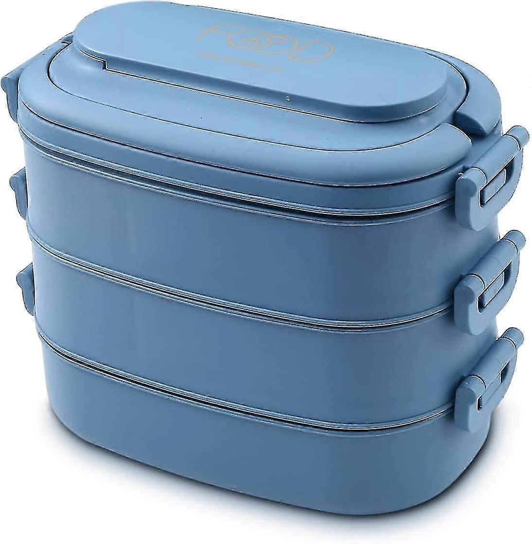 Bento Box Lunch Box, 3 Layer Stackable Containers Portable 81 Oz Large Capacity Leakproof Bento Box With Spoon Fork Eco-frienly Bento Lunch Box (blu