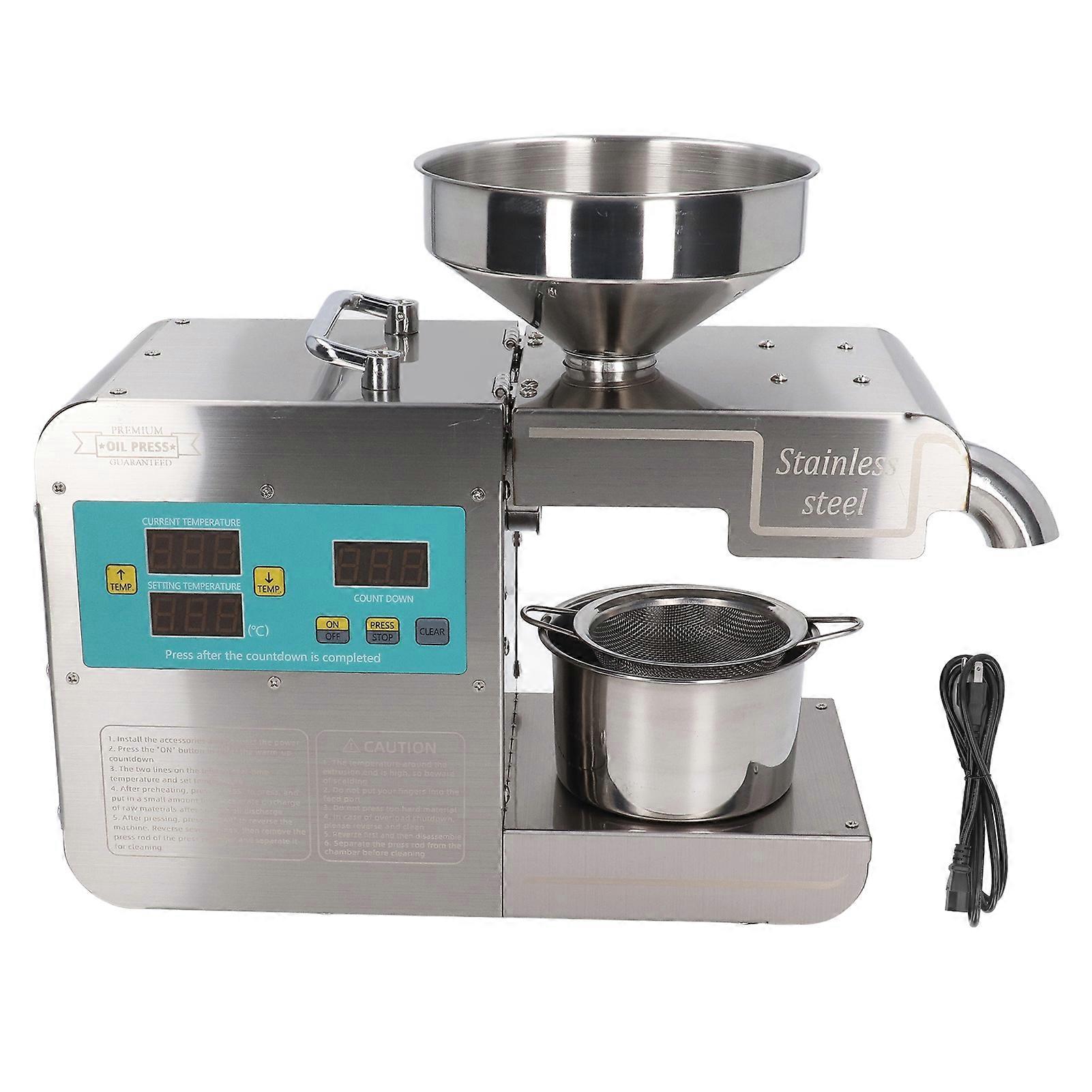 Ölpresse Maschine Kalte Heißpresse Automatischer Ölauszieher Edelstahl Muttern Samen Ölpresse Hohe Ölausbeute für Zuhause US Plug 110V