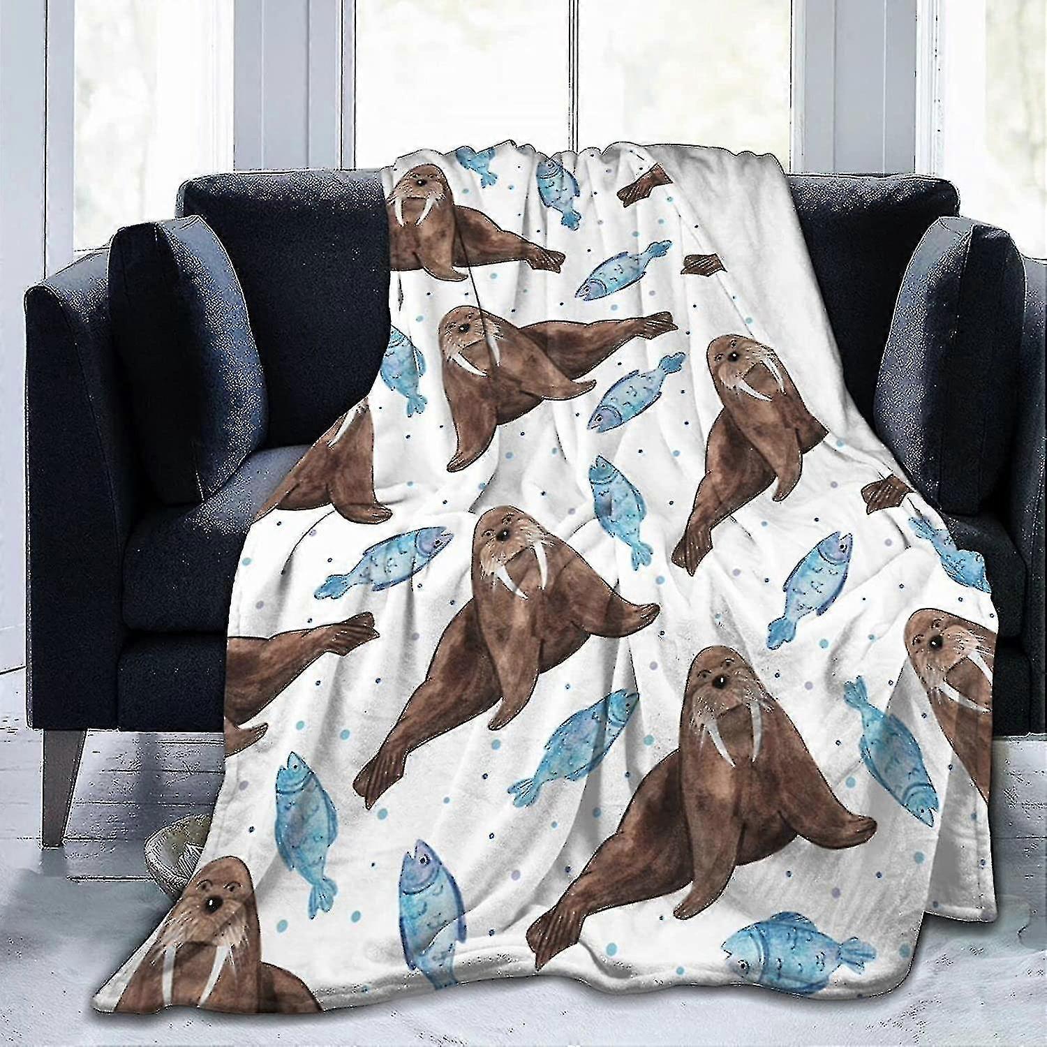 Throw Blanket Walrus Throw Blanket Flannel Fleece Blanket Super Soft And Comfortable Bedding All Season Warmth And Light Sofa Blanket