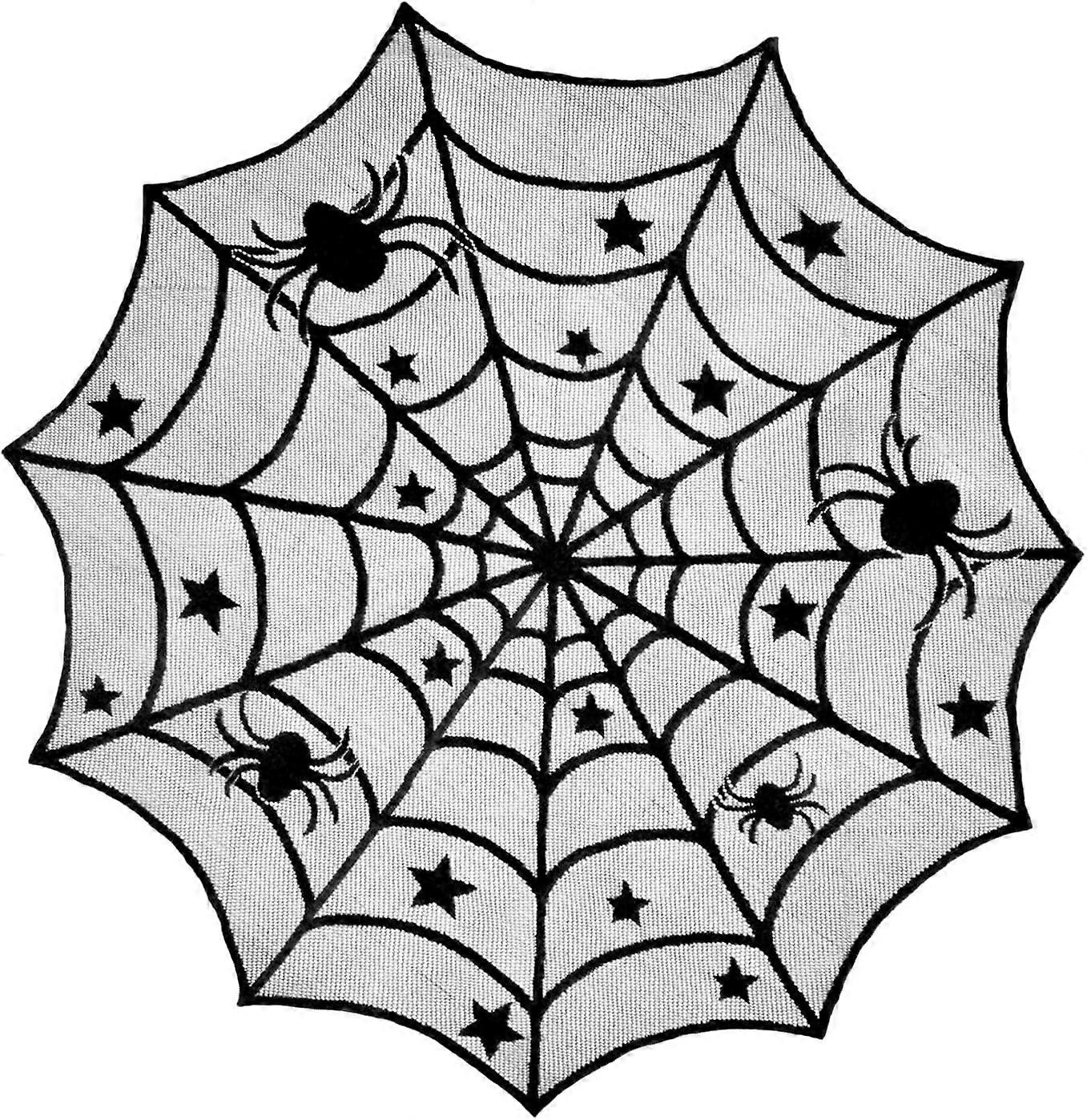 Lace Overlay Tabletop Collection Gothic Halloween Decor, Table Topper, 40" Round, Spider Web PXCL