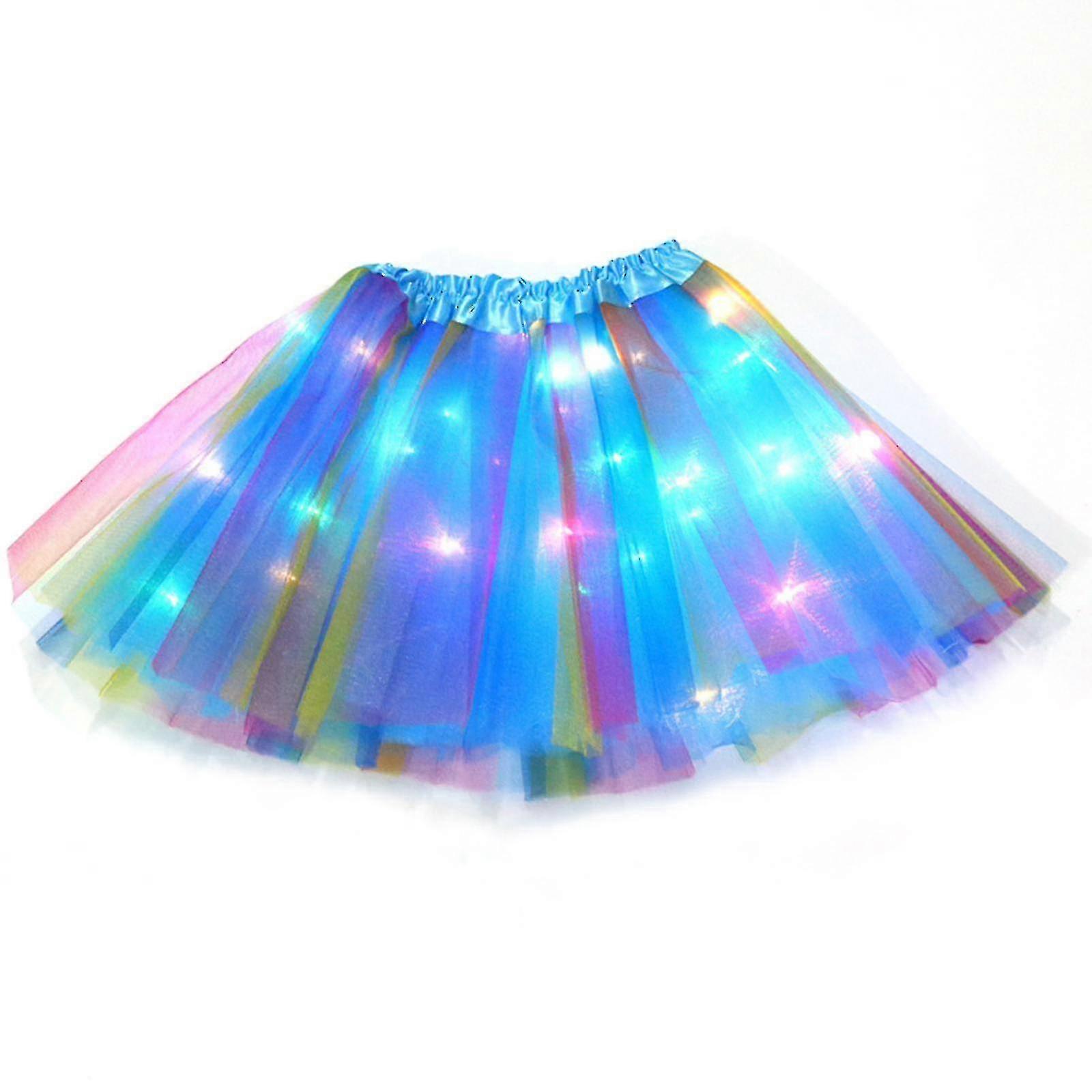 Burst - Jupe arc-en-ciel Tutu Jupe Lumineuse Led avec S Rainbow Imprimé Jupe Mesh Gaze Jupe Longueur 30cm