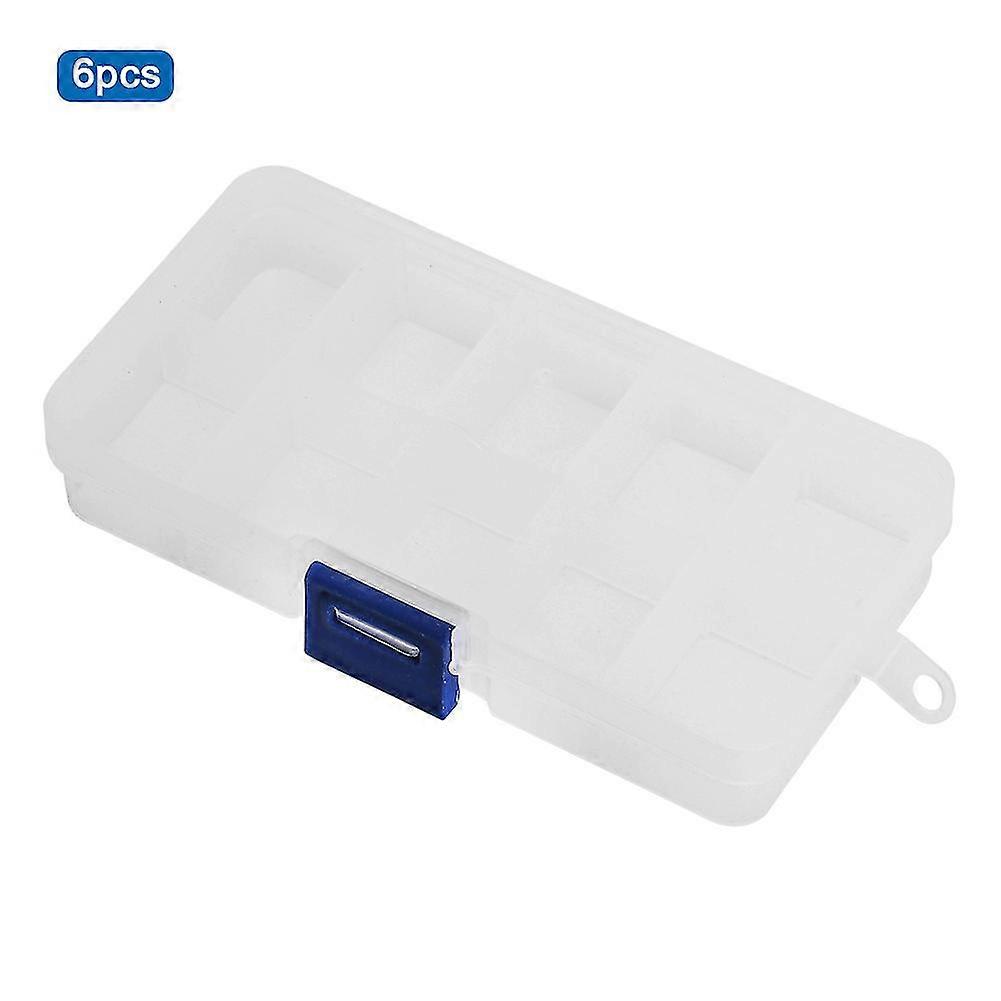 6PCS Transparent White Plastic Fishing Lures Bait Storage Box Case - Portable with 10 Compartments