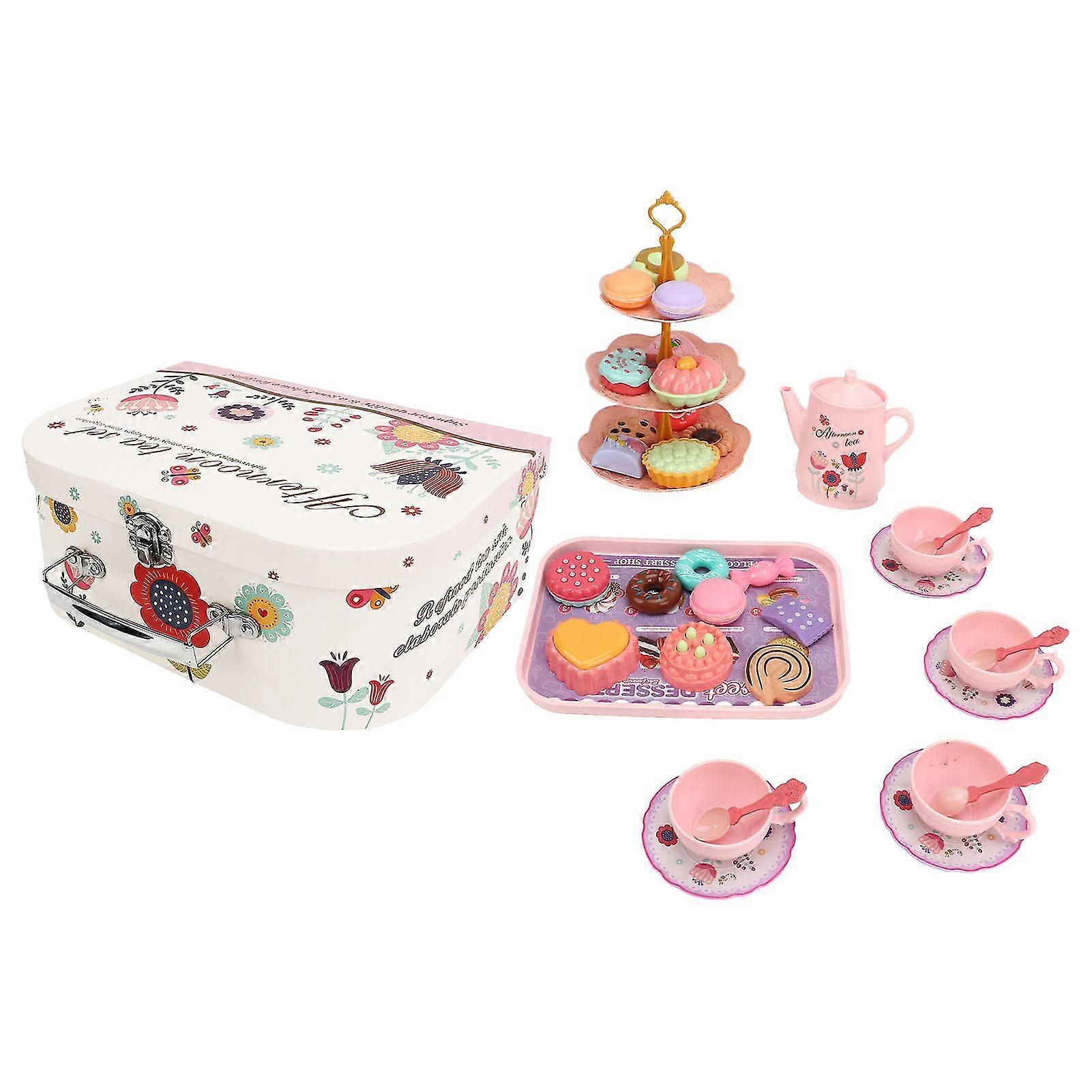 Simulation Kid Afternoon Tea Set with Teapot, Cups, Plates, and Dessert Toys