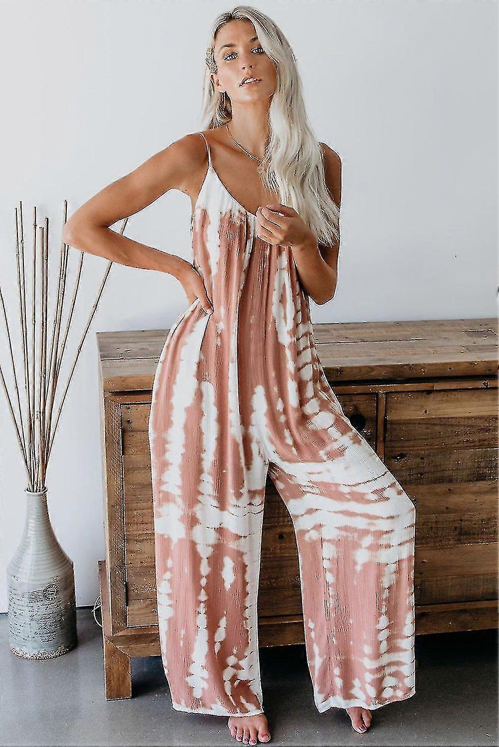 Jumpsuits rompers tie dye spaghetti strap baggy long pants romper