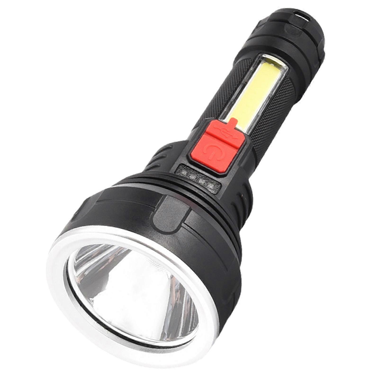 black Strong Light LED Flashlight Super Bright Torch USB Rechargeable Lamp