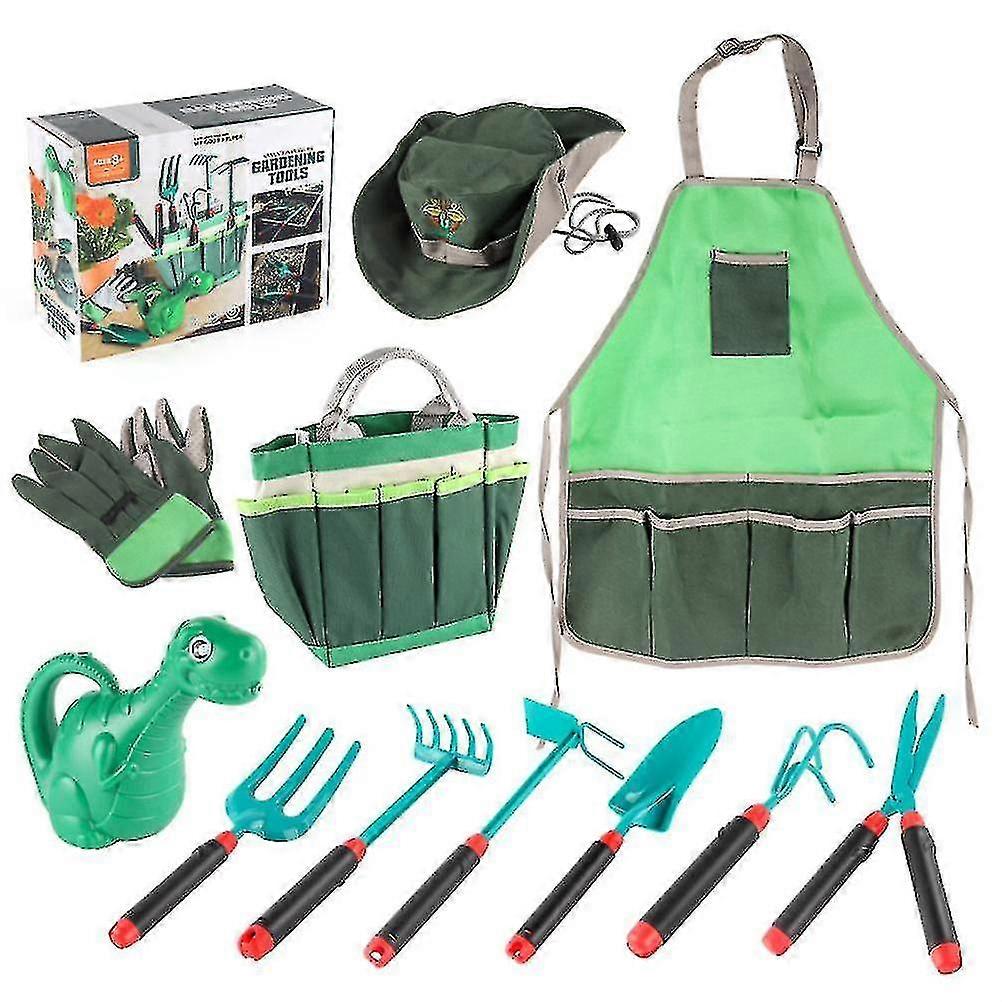 11pcs Kids Gardening Tools Set include Tote Bag Spade Rake Fork Apron Guanti Irrigazione può giocattoli all'aperto Regalo per ragazzi ragazze