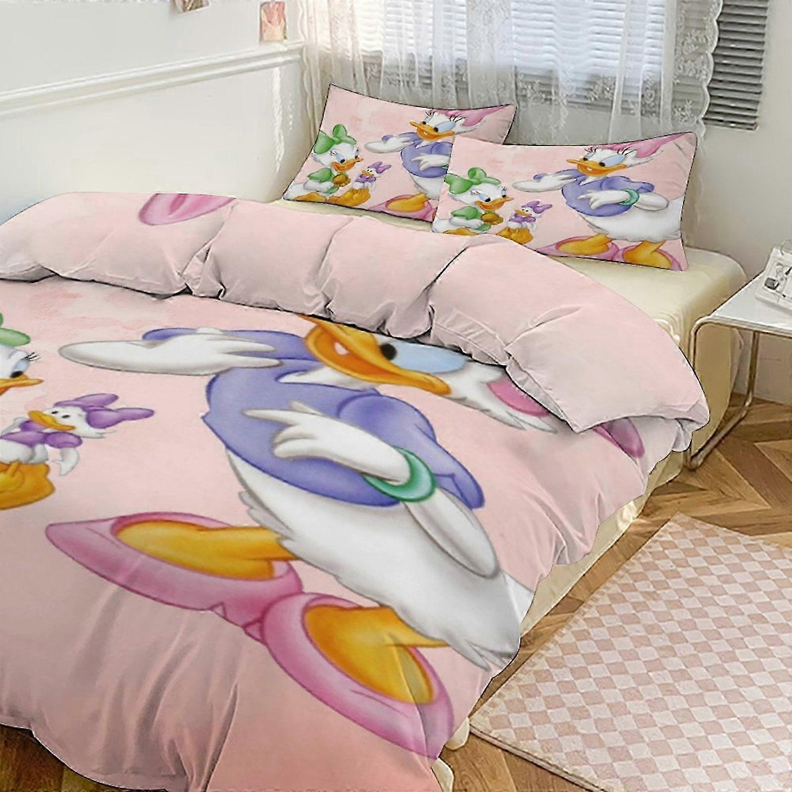 v2002 prostěradla Daisy Duck Print Ložní prádlo Set Vzor Duvet Cove Set3 kusy povlak na přikrývku a polštáře pro ženy Muži Teens C (1 povlak na přikrývku a 2 P